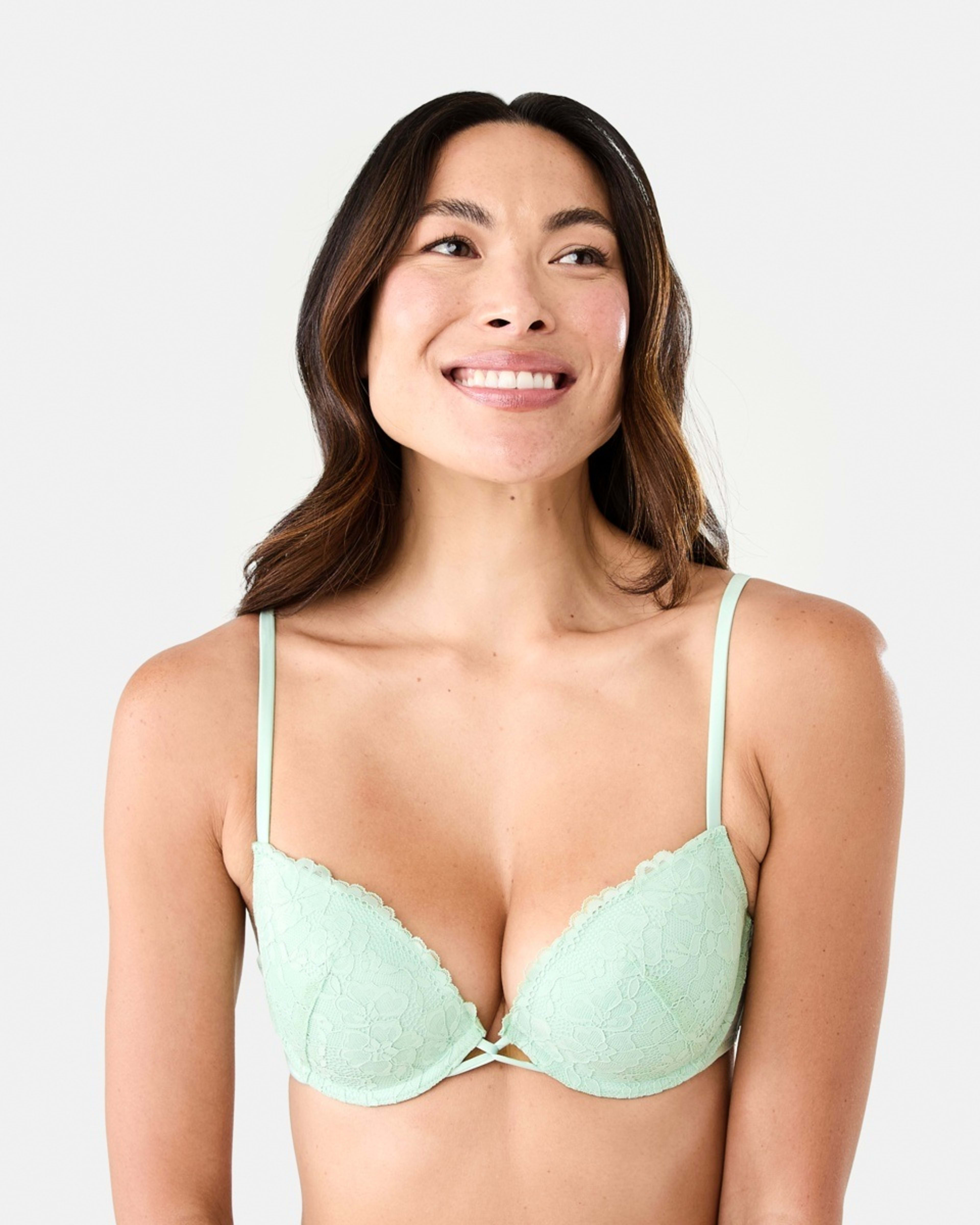 1 Co-ordinated Lace & Satin Push-Up Bra Tea Green, 1 of 7