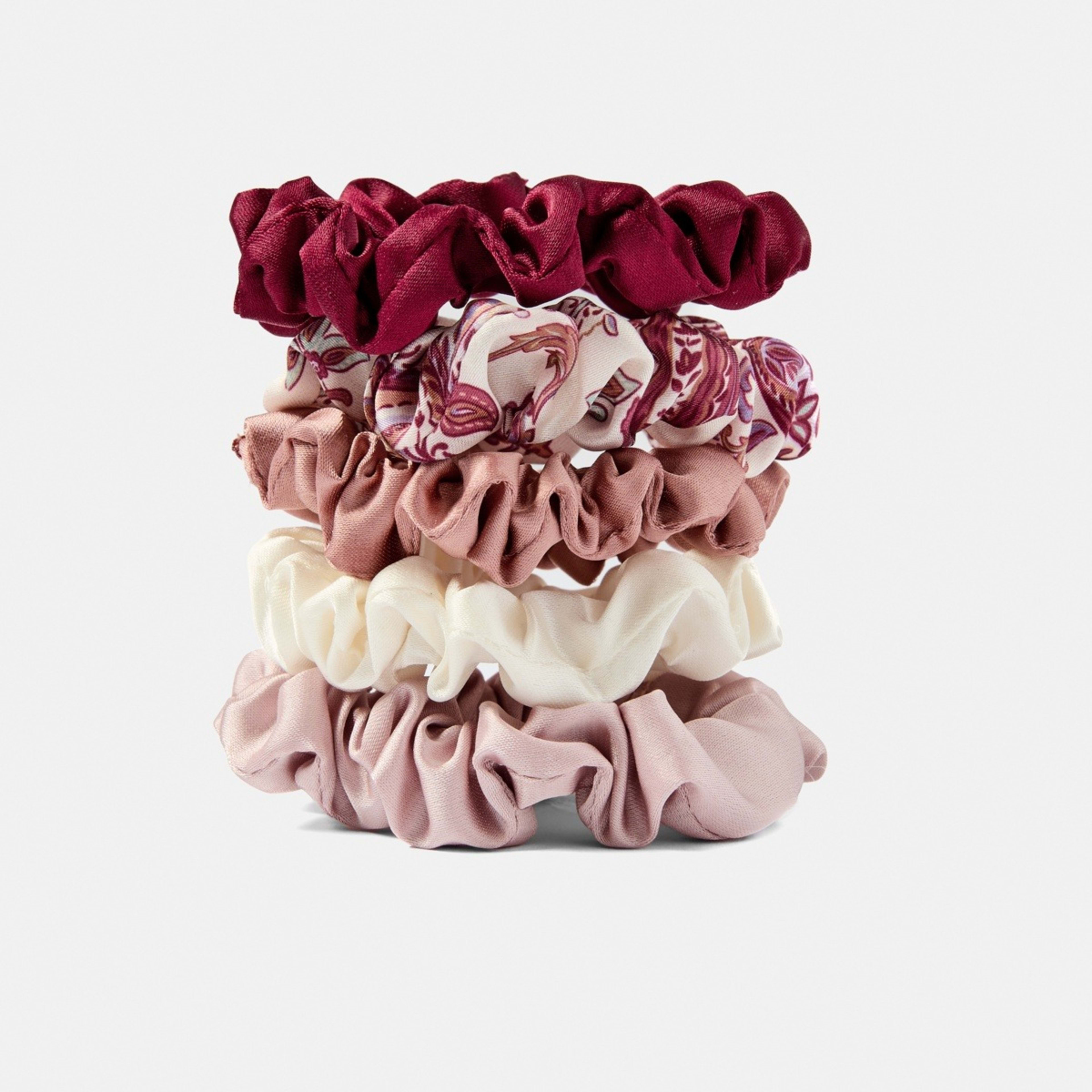 1 5 Pack Mini Paisley Satin Hair Scrunchies