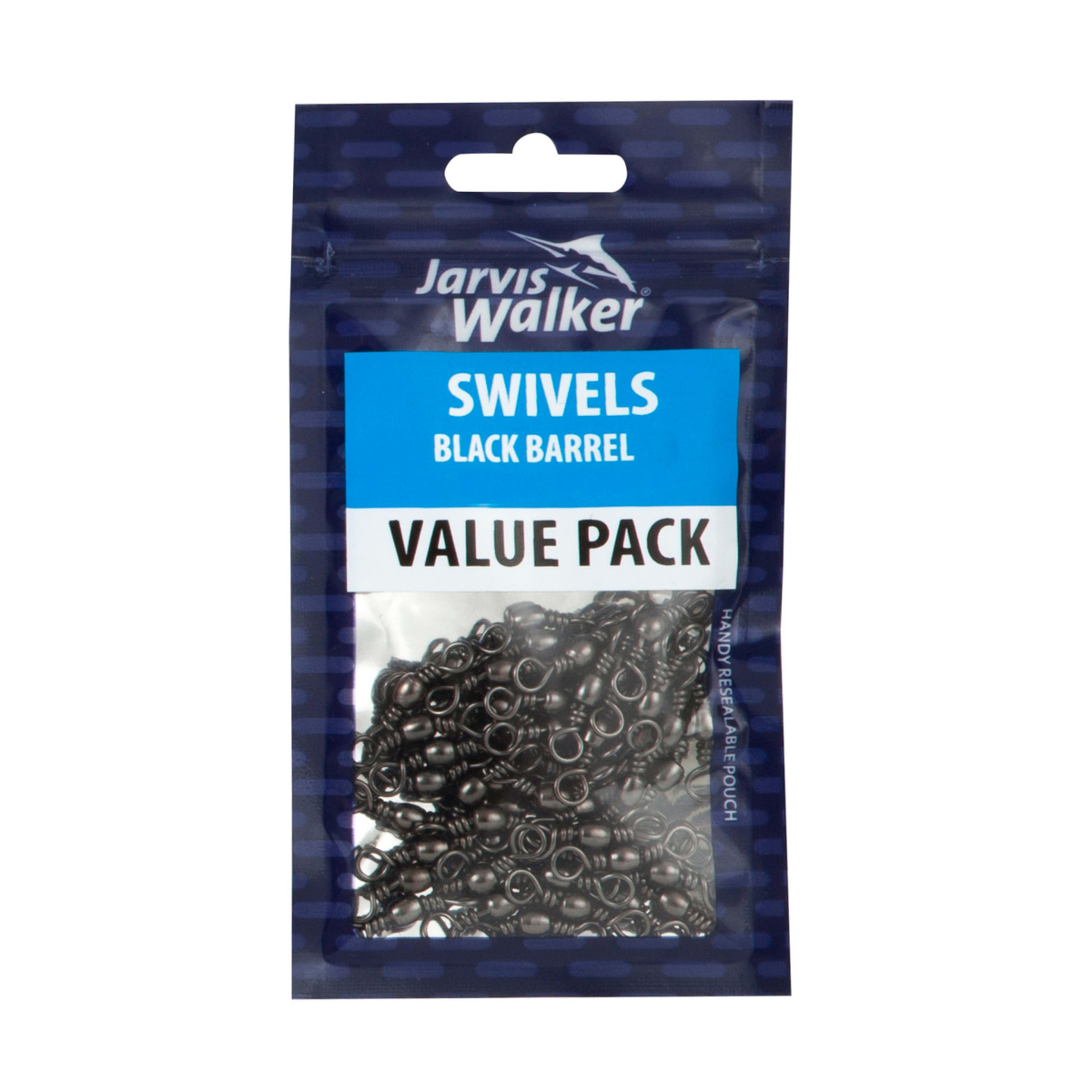 1 55 Pack Jarvis Walker Black Barrel Bulk Pack Swivels - Size 6