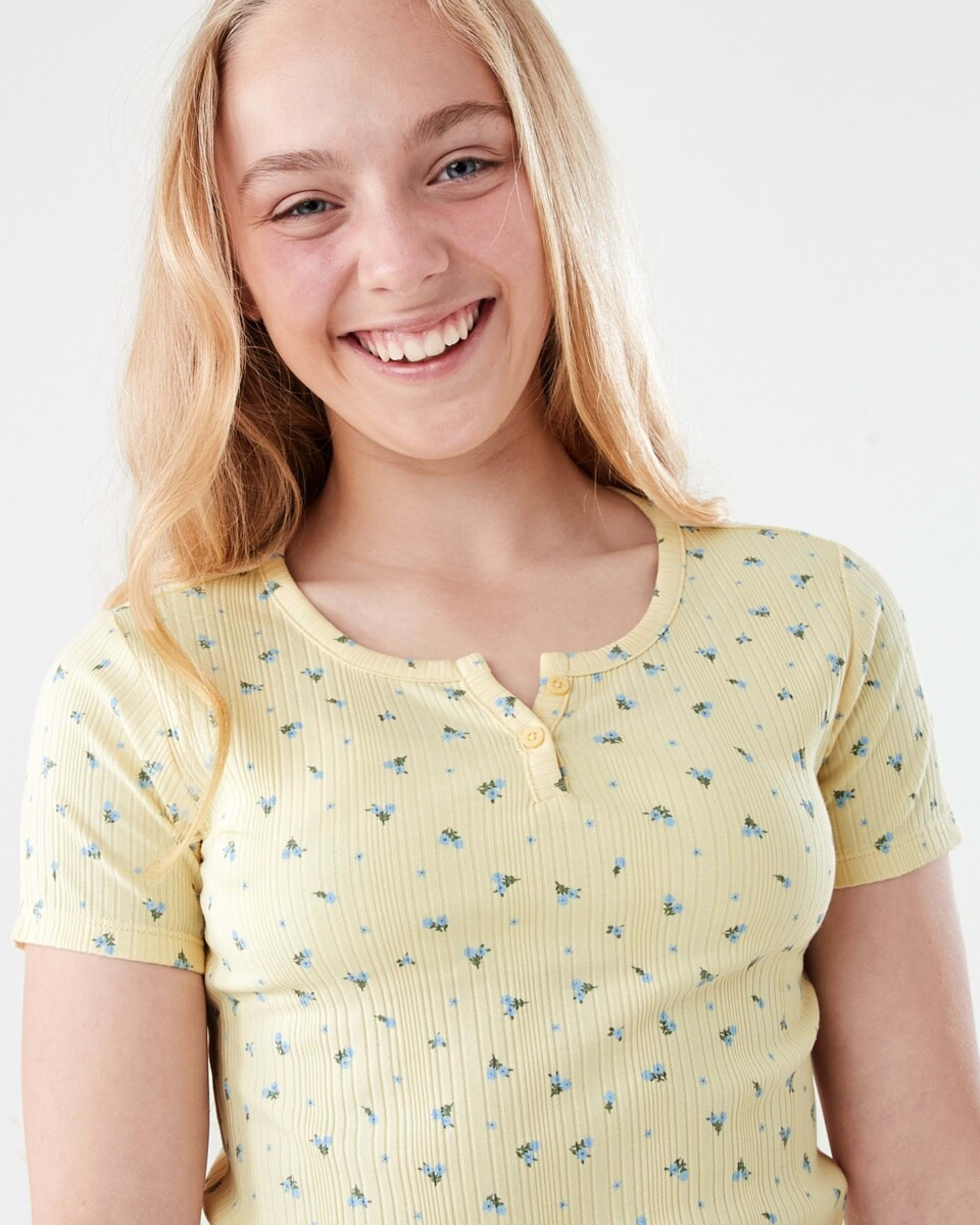 3 Rib Henley T-shirt SUNNY DITSY BUTTER CREAM, 3 of 7