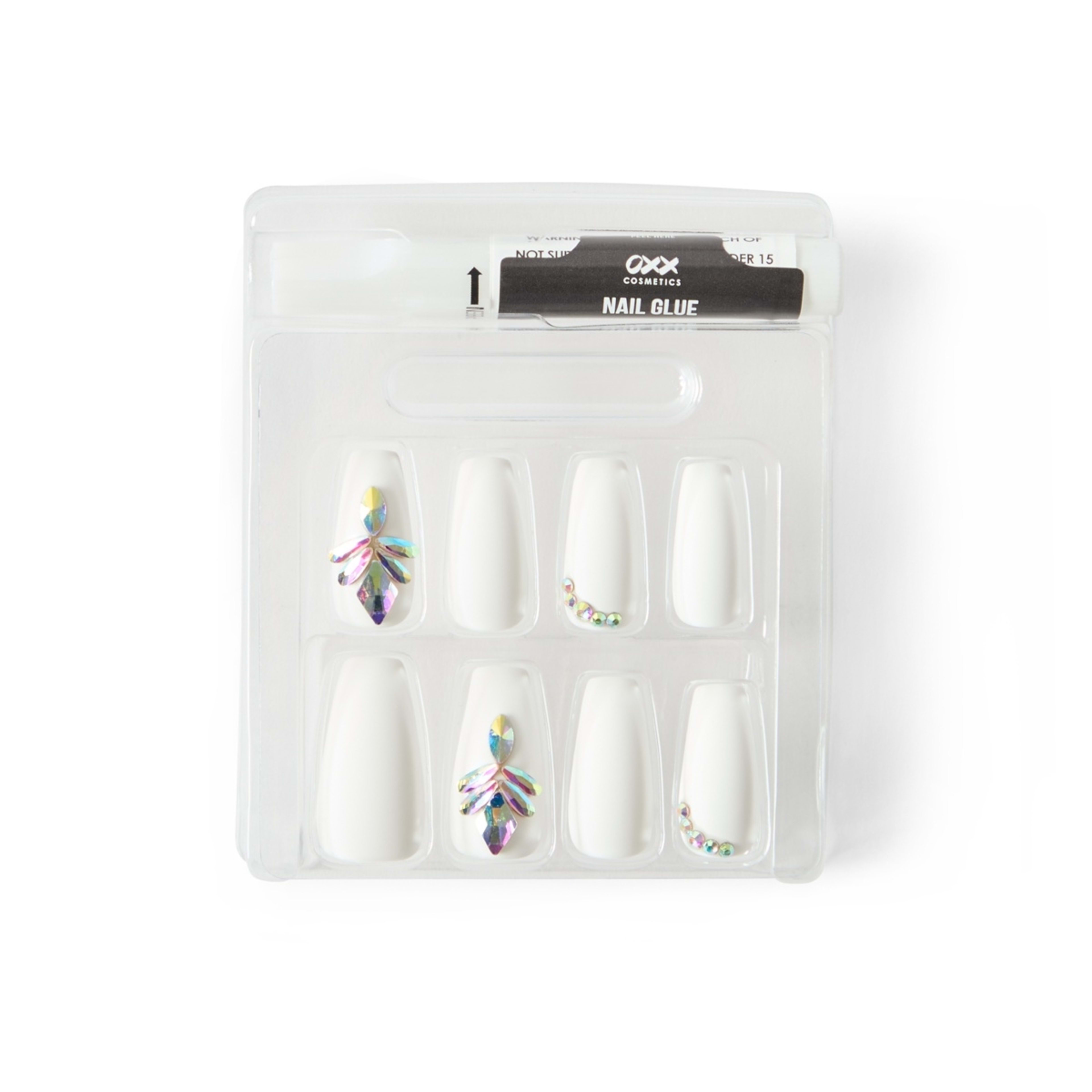 4 OXX Cosmetics 24 Pack Artificial Nails with Adhesive - Squareletto Shape, White Gem, 4 of 4