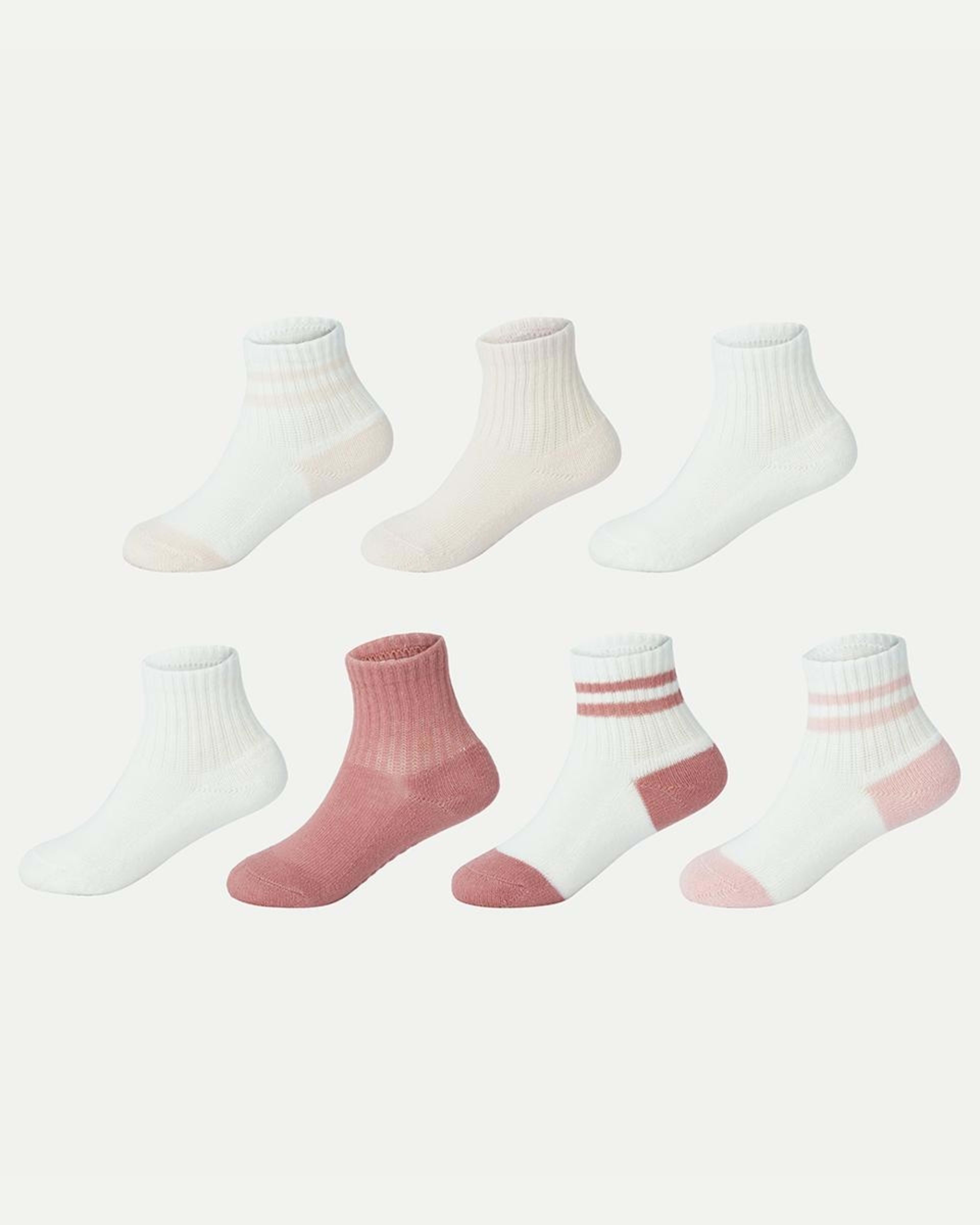 1 7 Pack Sports Quarter Crew Socks Asrtdpnk