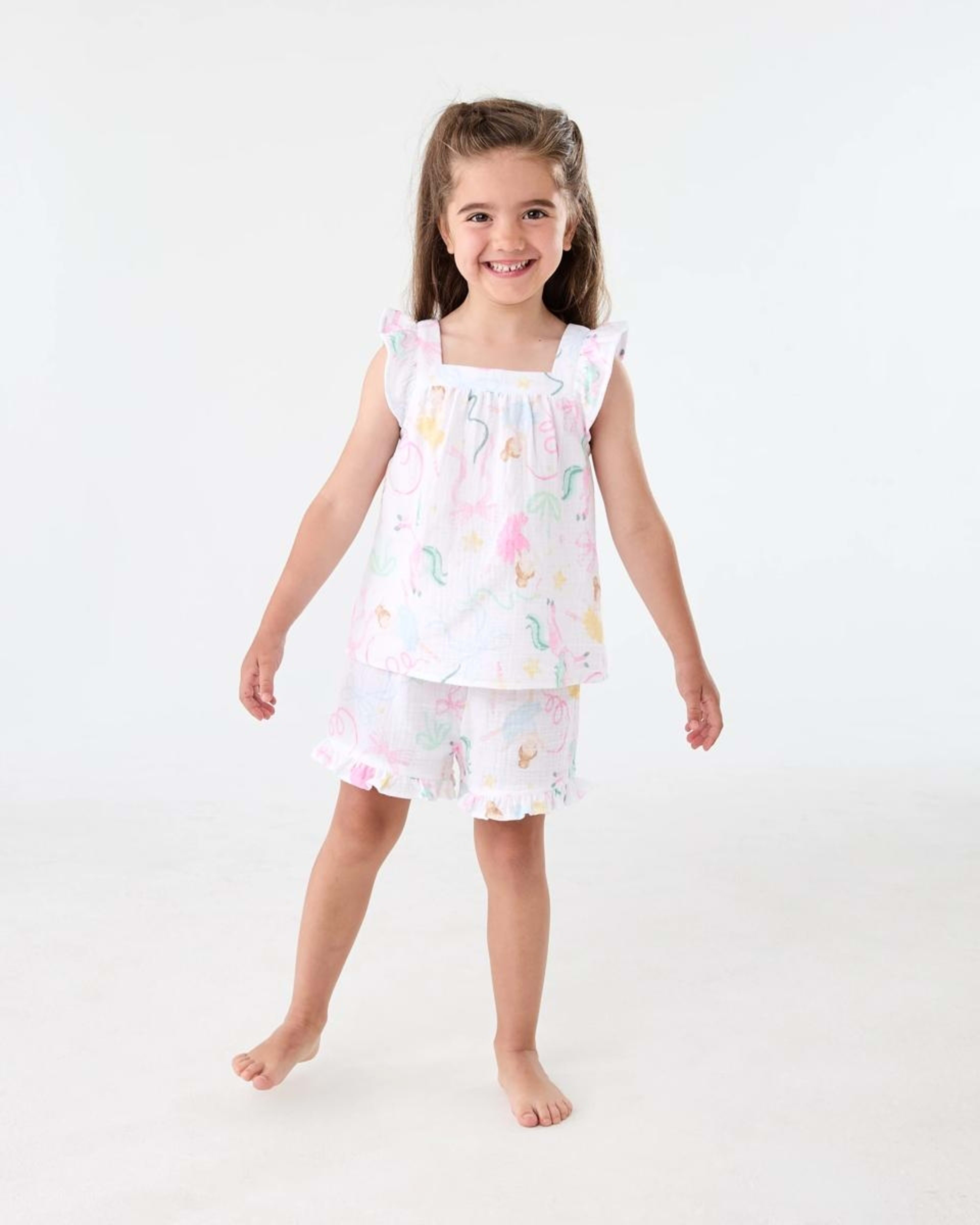 1 Short Sleeve Woven Frill Pyjama Set Wht Balb, 1 of 5