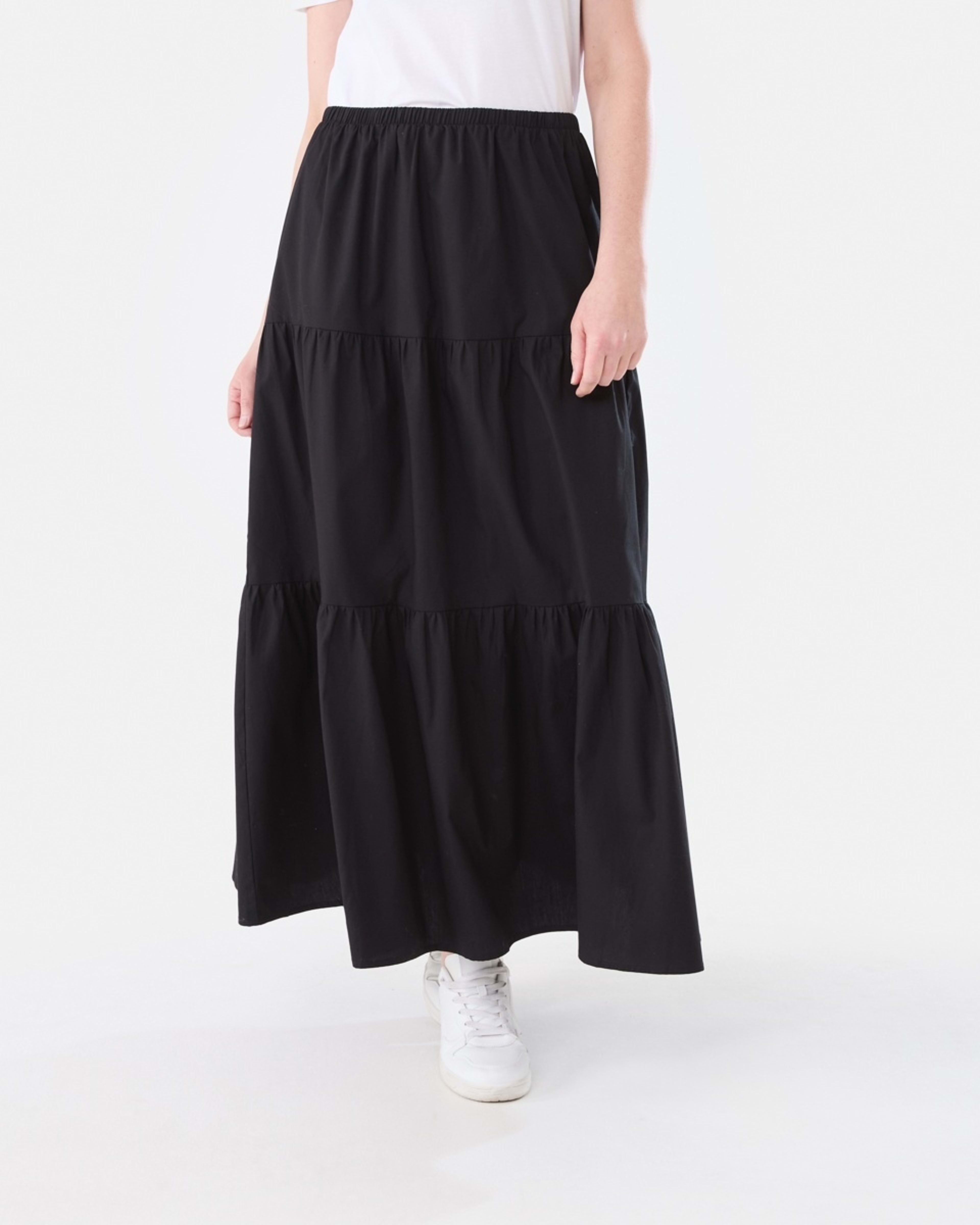 1 Poplin Tiered Maxi Skirt BLACK