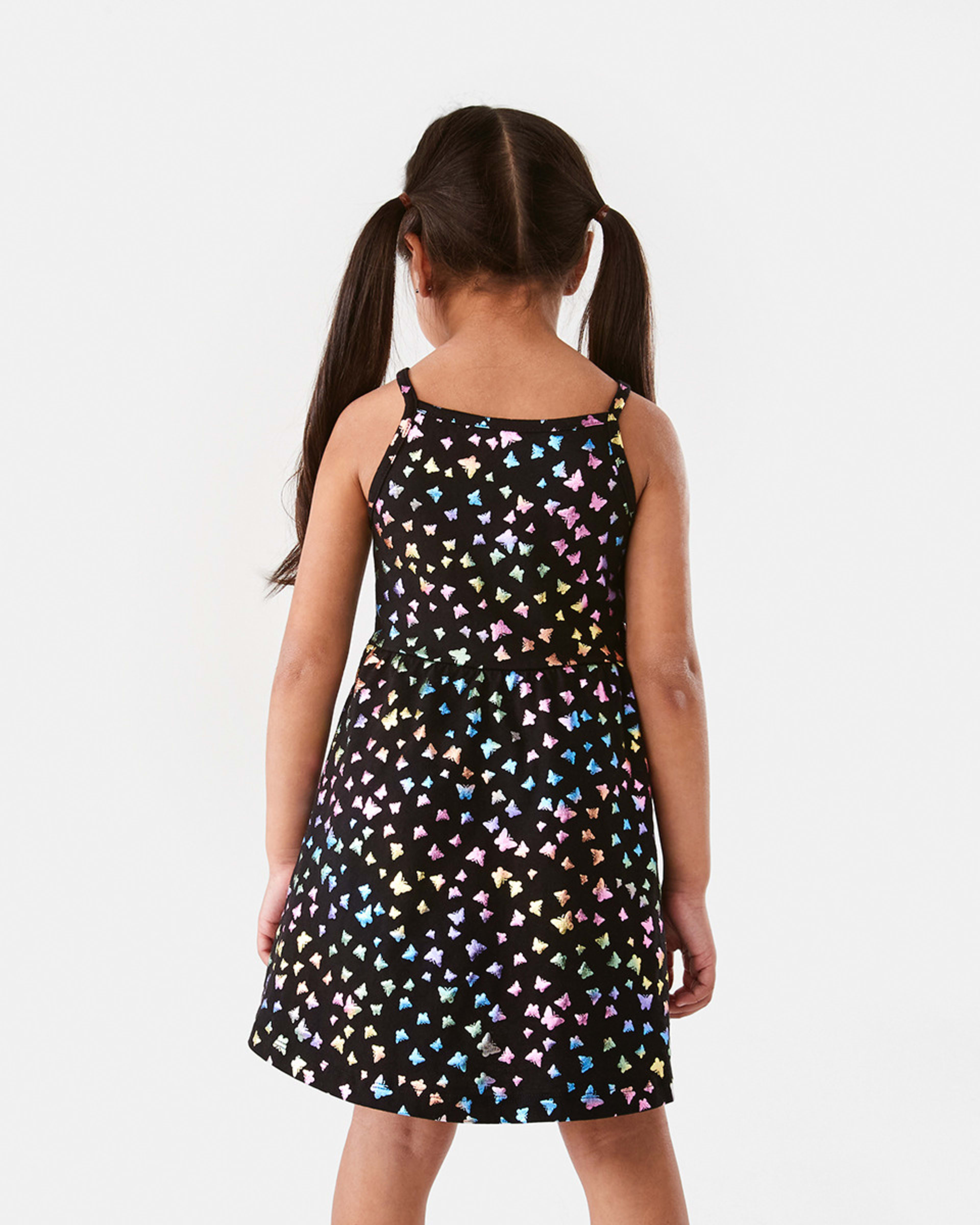 2 Sleeveless Foil Print Dress Blk Bfly, 2 of 9