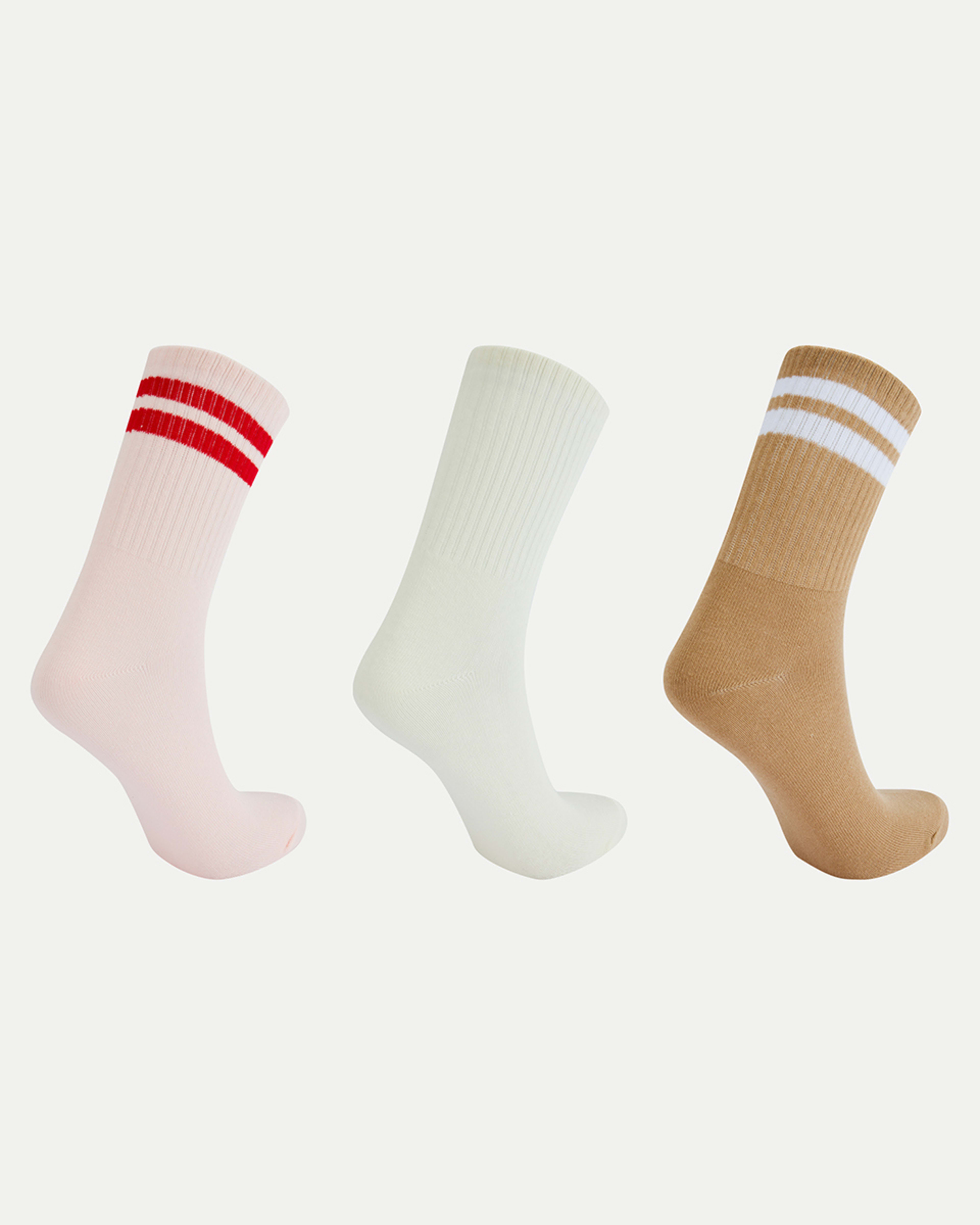 2 3 Pack Rib Quarter Crew Socks Strip Pink, 2 of 3
