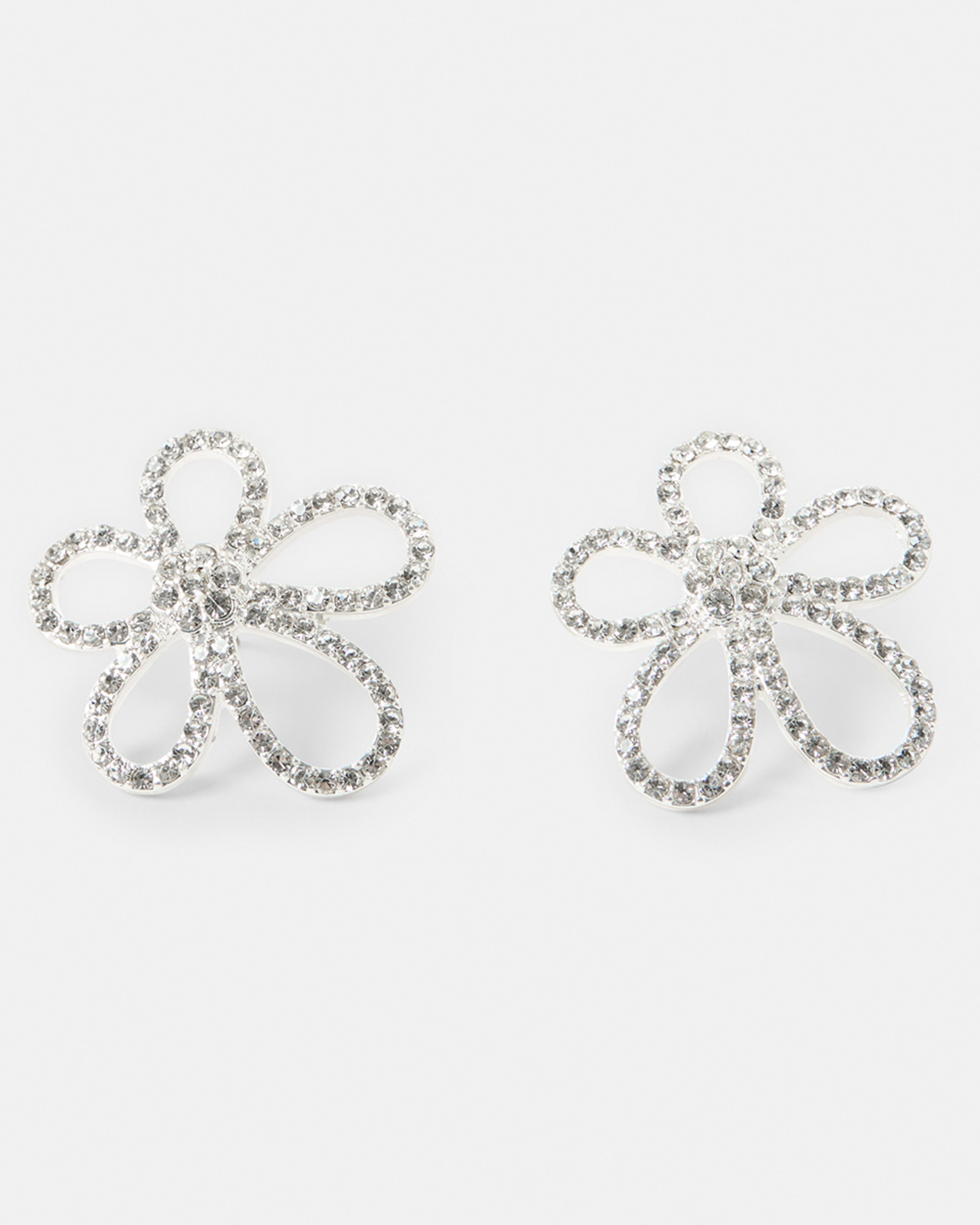2 Diamante Flower Stud Earrings - Silver Tone Silver, 2 of 5