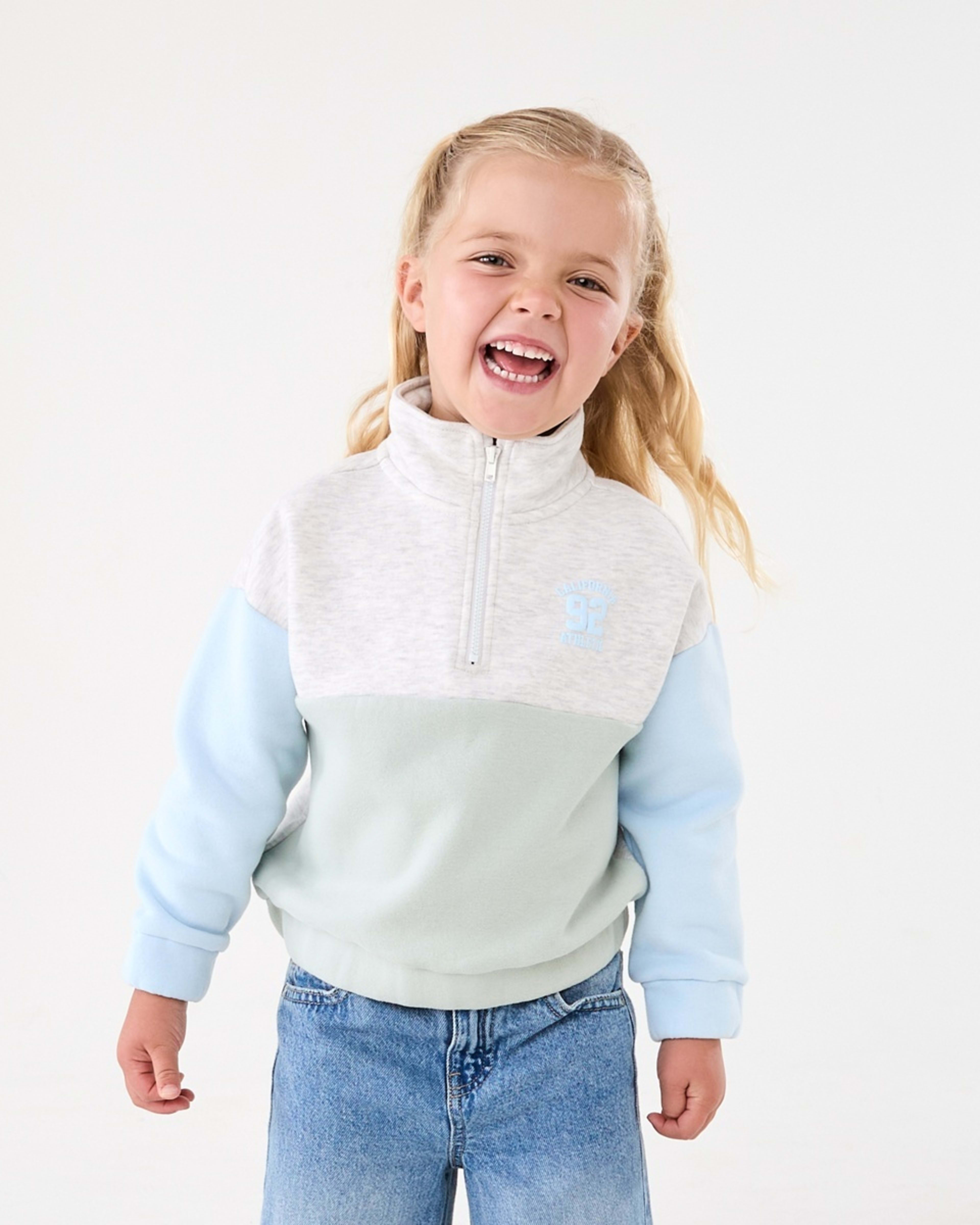 1 Colour Block Quarter Zip Fleece Sweatshirt Mutli, 1 of 8