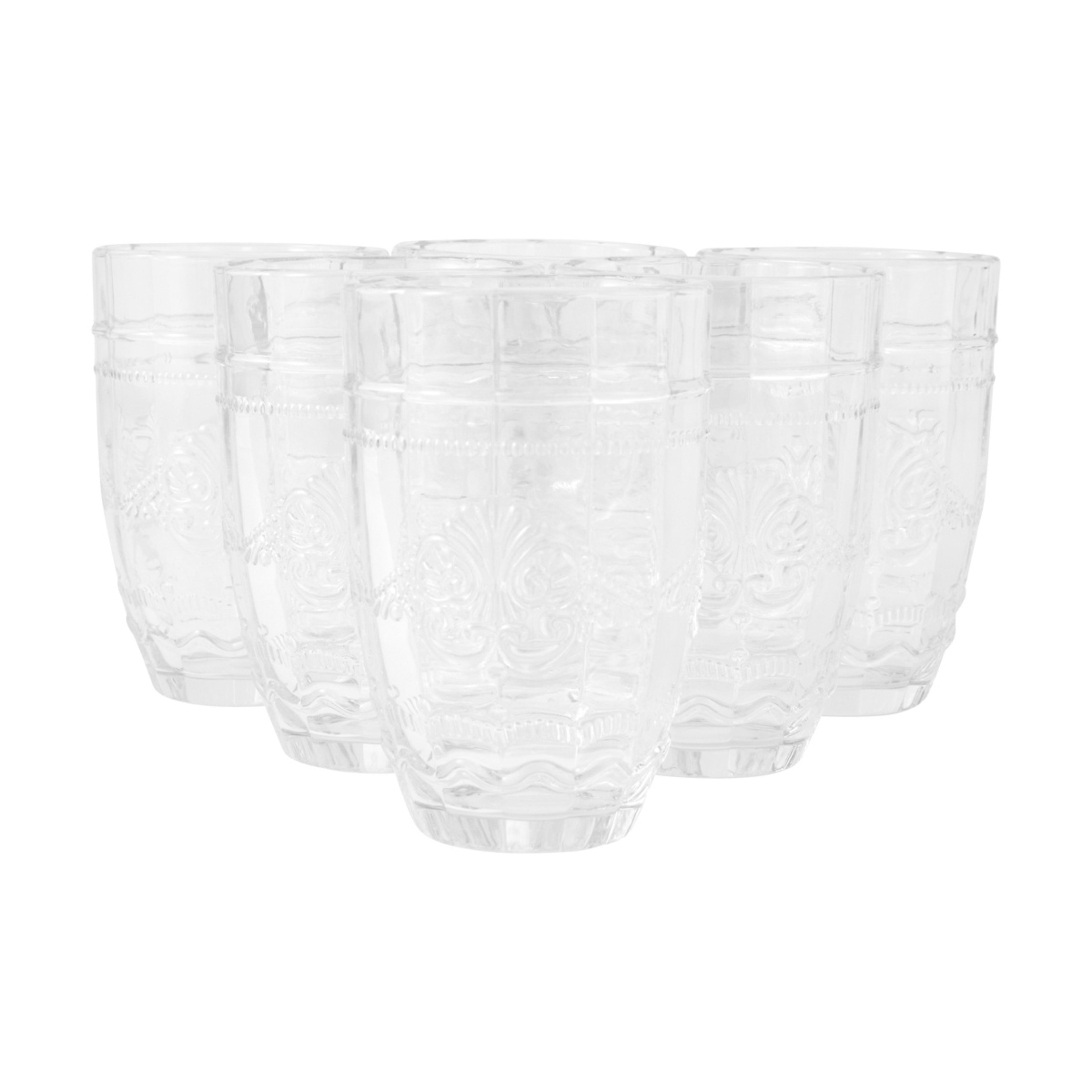1 6 Clear Ornate Highball Glasses, 1 of 5