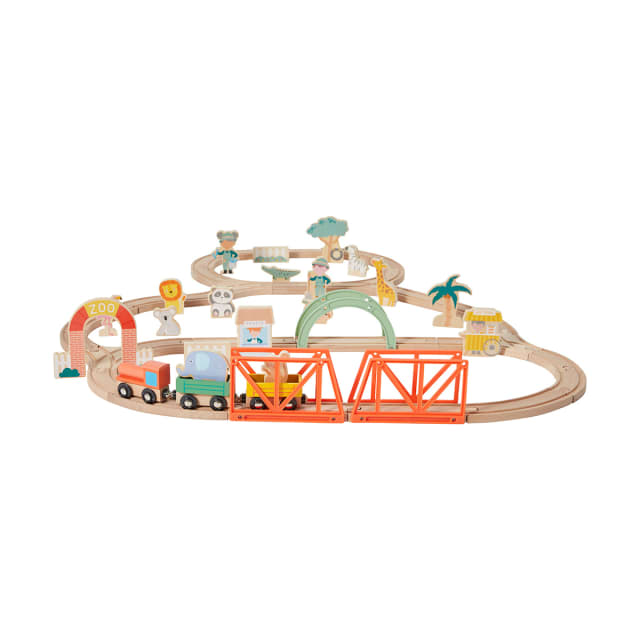 55 Piece Wooden Train Zoo Playset - Kmart