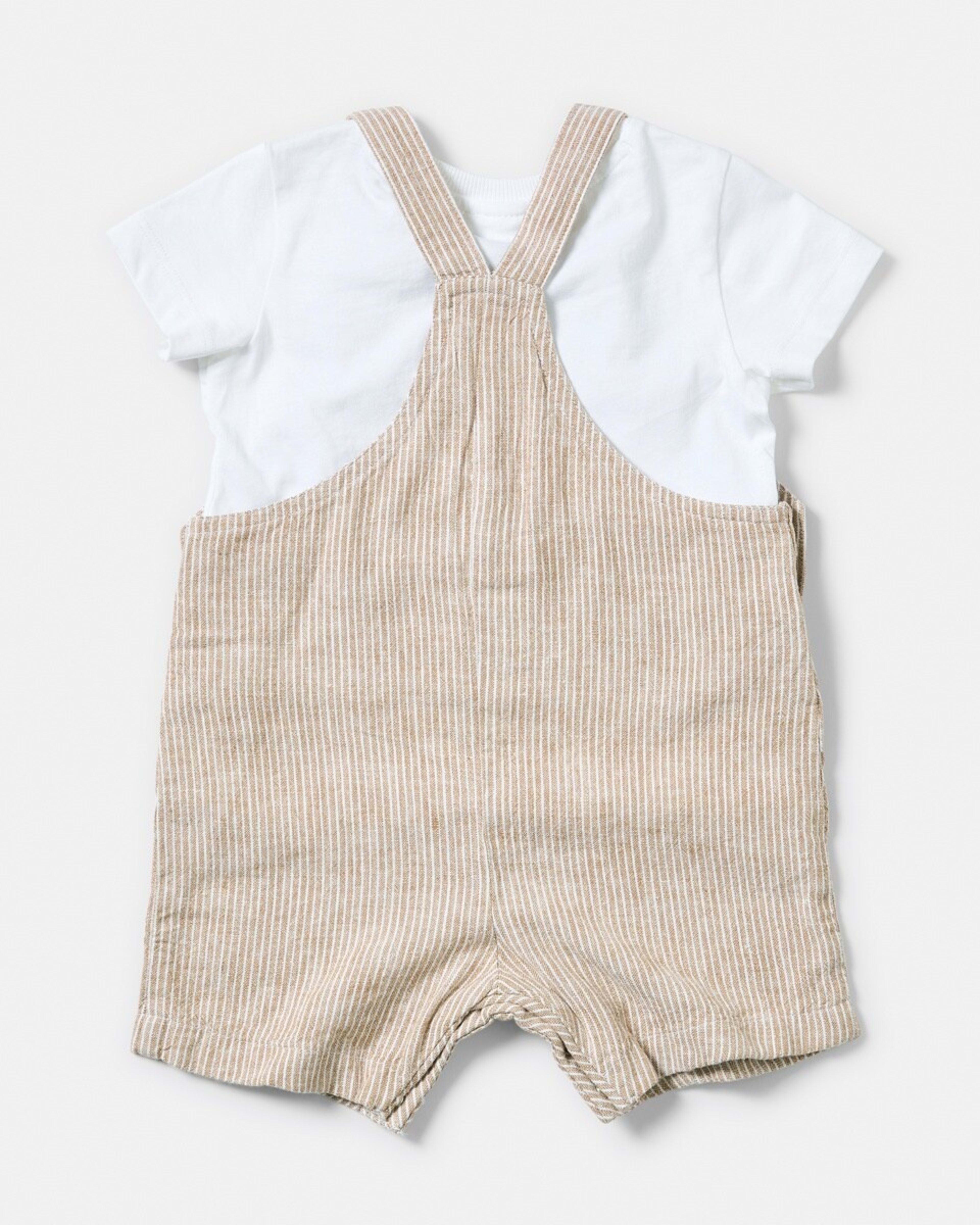 2 Short Sleeve Dungaree Set BROWN STRIPE, 2 of 6