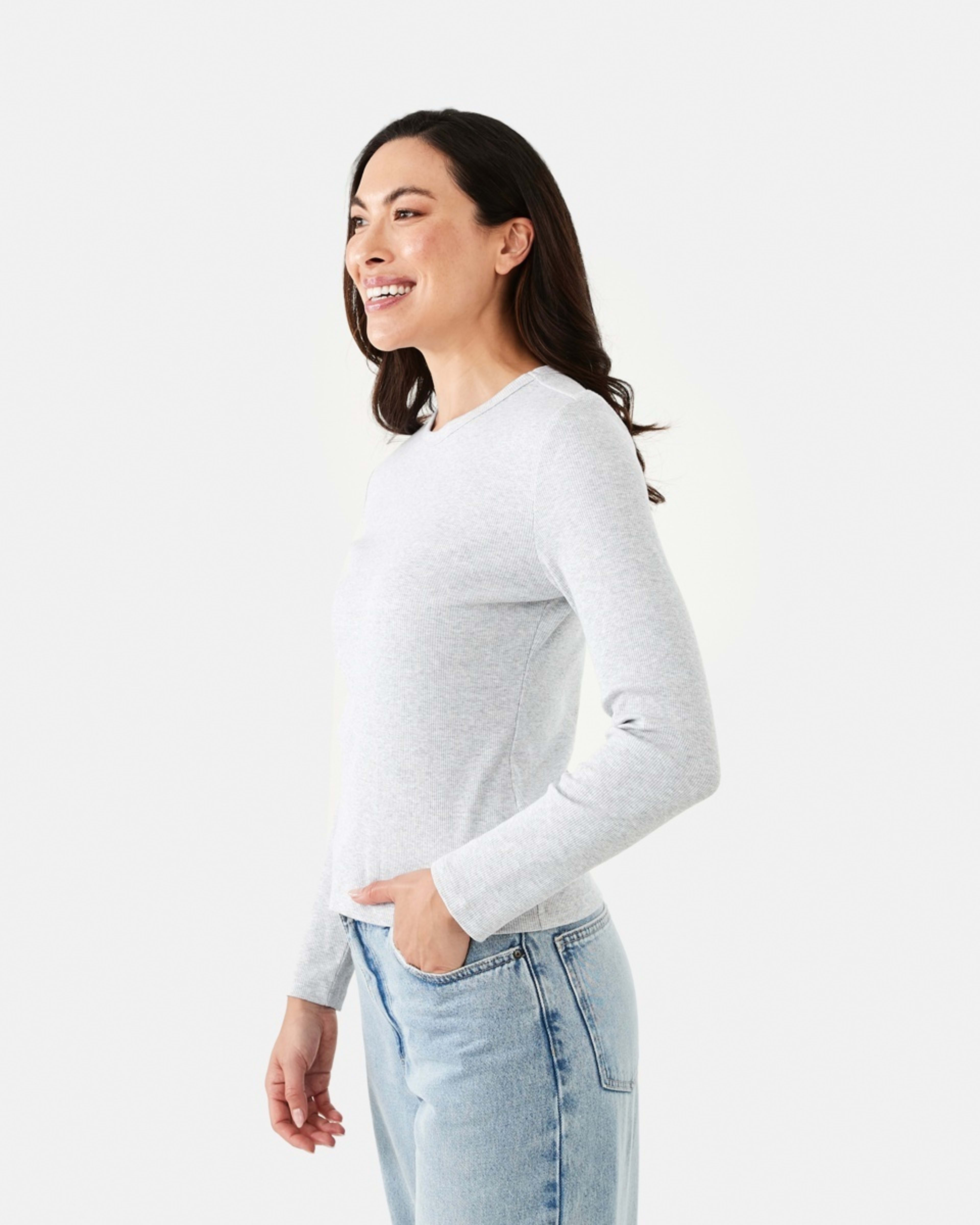 2 Long Sleeve Rib Crew T-shirt Slvr Marle, 2 of 5