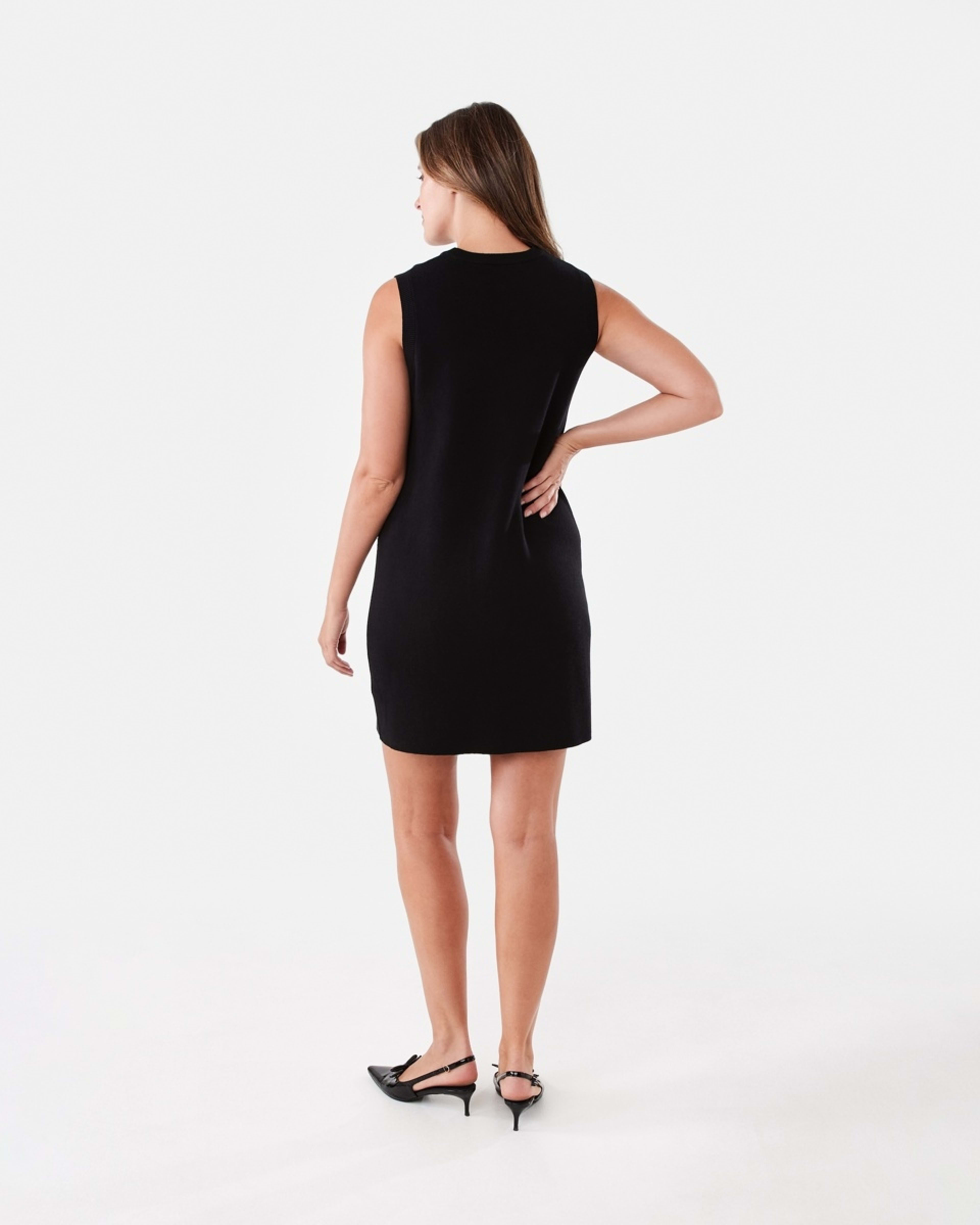 3 Sleeveless Button Knit Mini Dress Black, 3 of 8