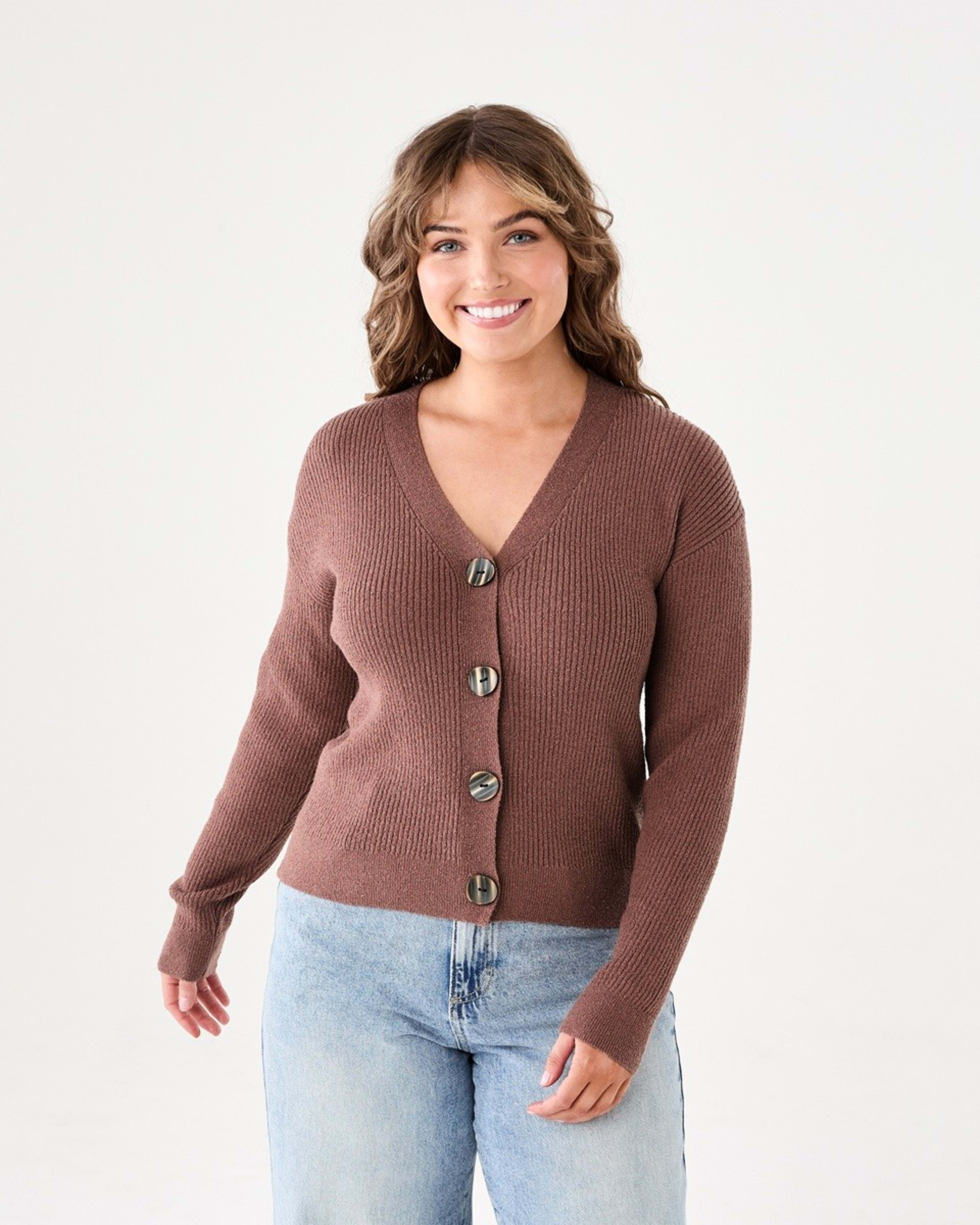 1 Textured V-Neck Cardigan FAWN TAUPE, 1 of 6