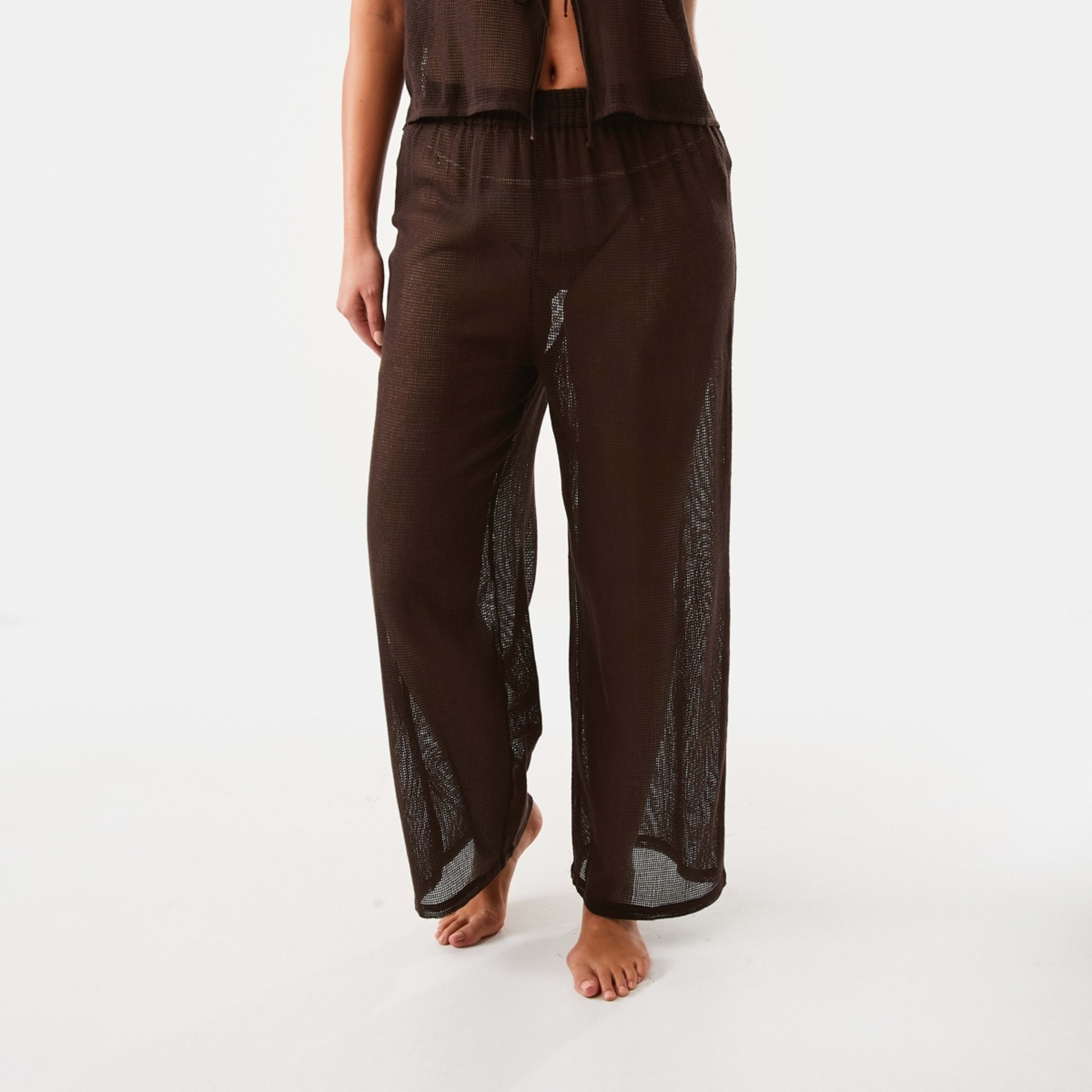 1 Open Mesh Wide Leg Pants Plum Brown, 1 of 6