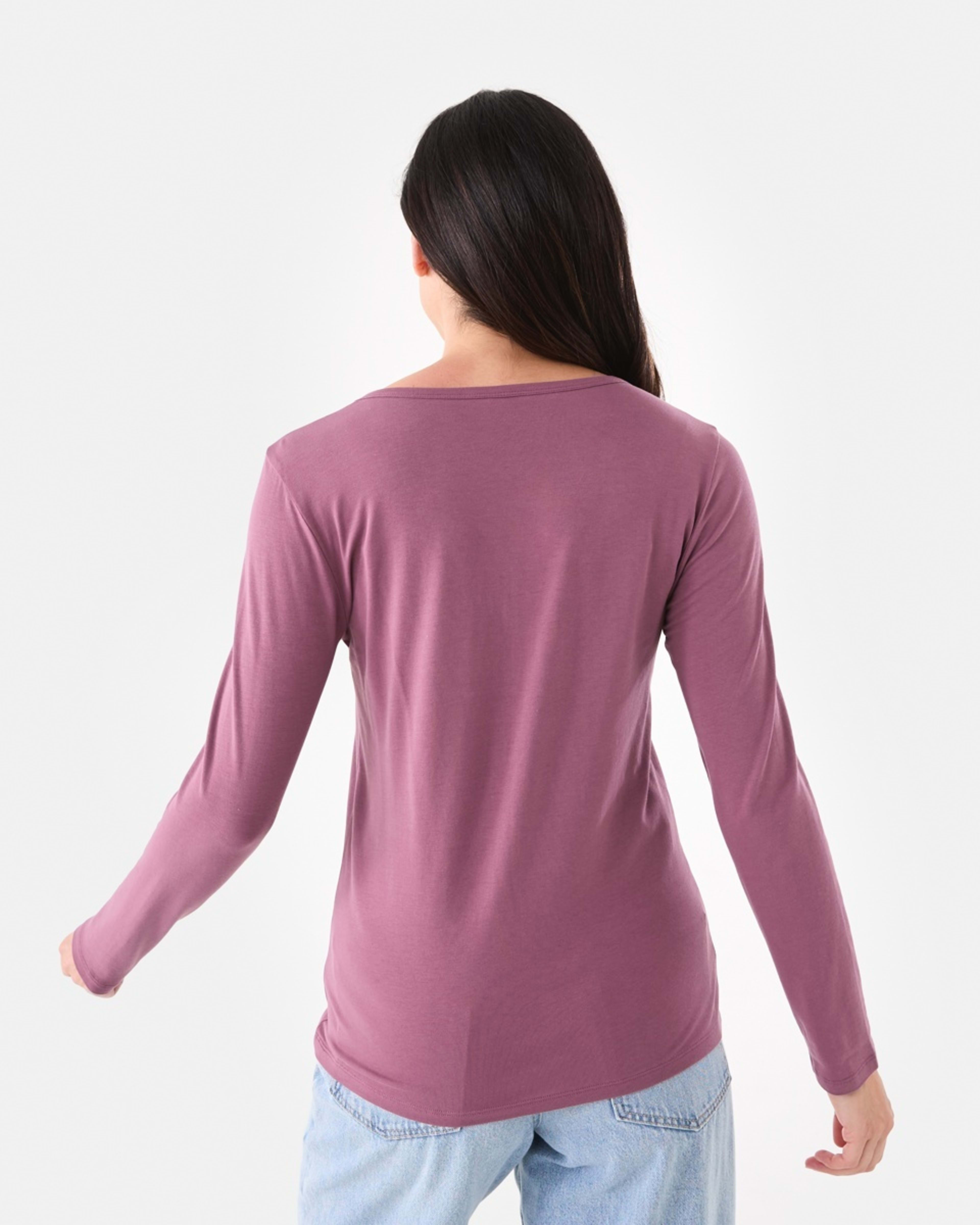 3 Long Sleeve Stretch V-Neck T-shirt Berry, 3 of 5