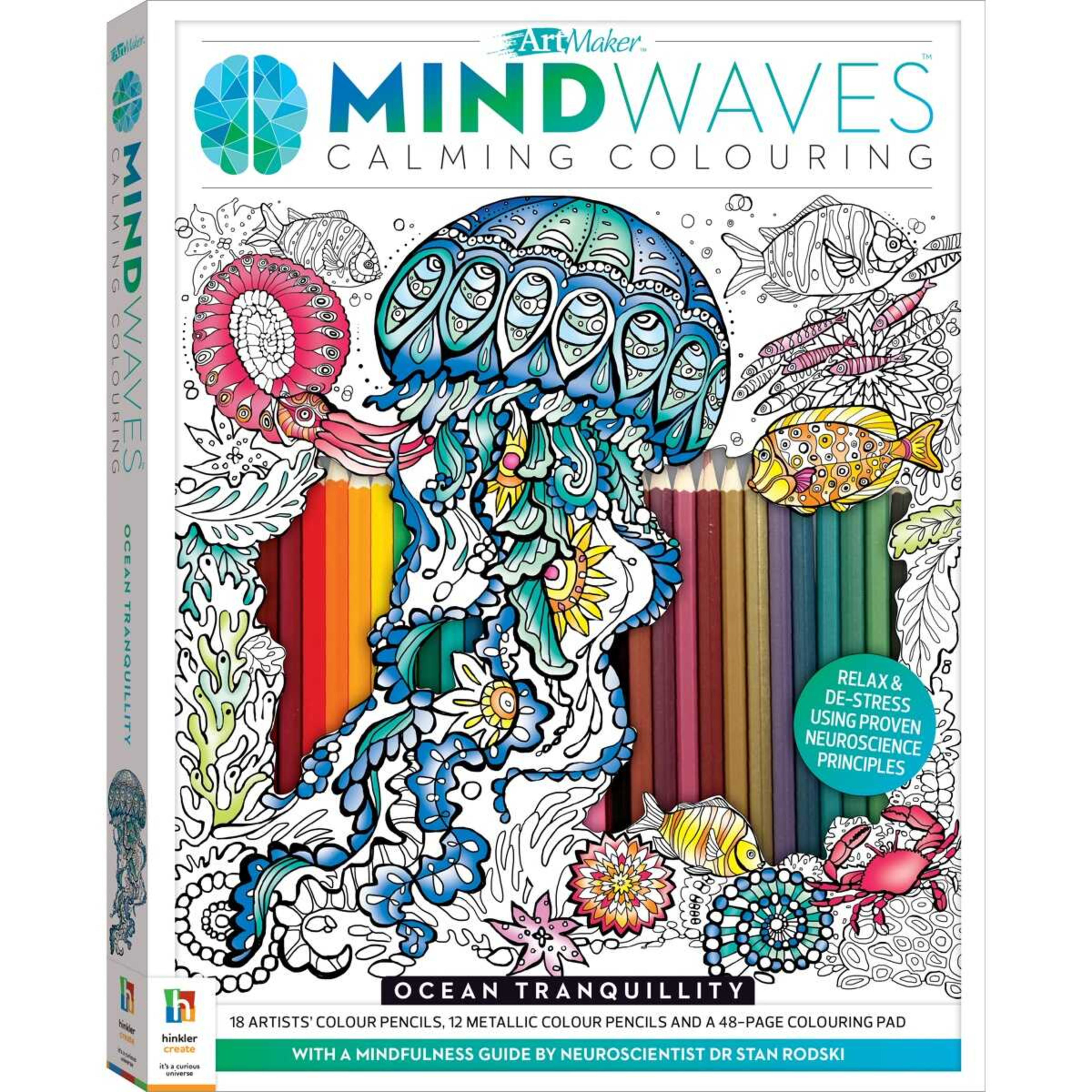 1 Art Maker Mindwaves Calming Colouring Kit: Ocean Tranquillity - Book
