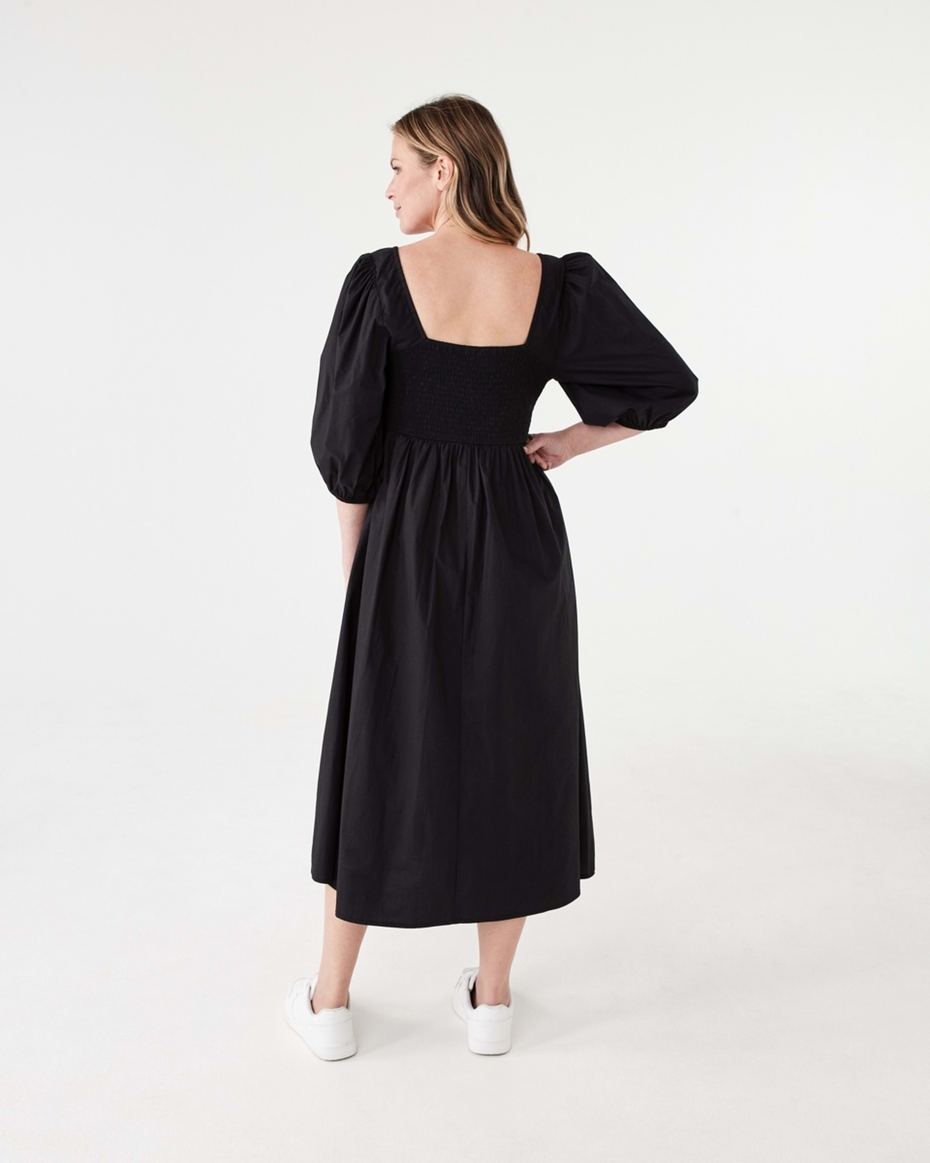3 Short Sleeve Shirred Bodice Midi Dress BLACK, 3 of 6