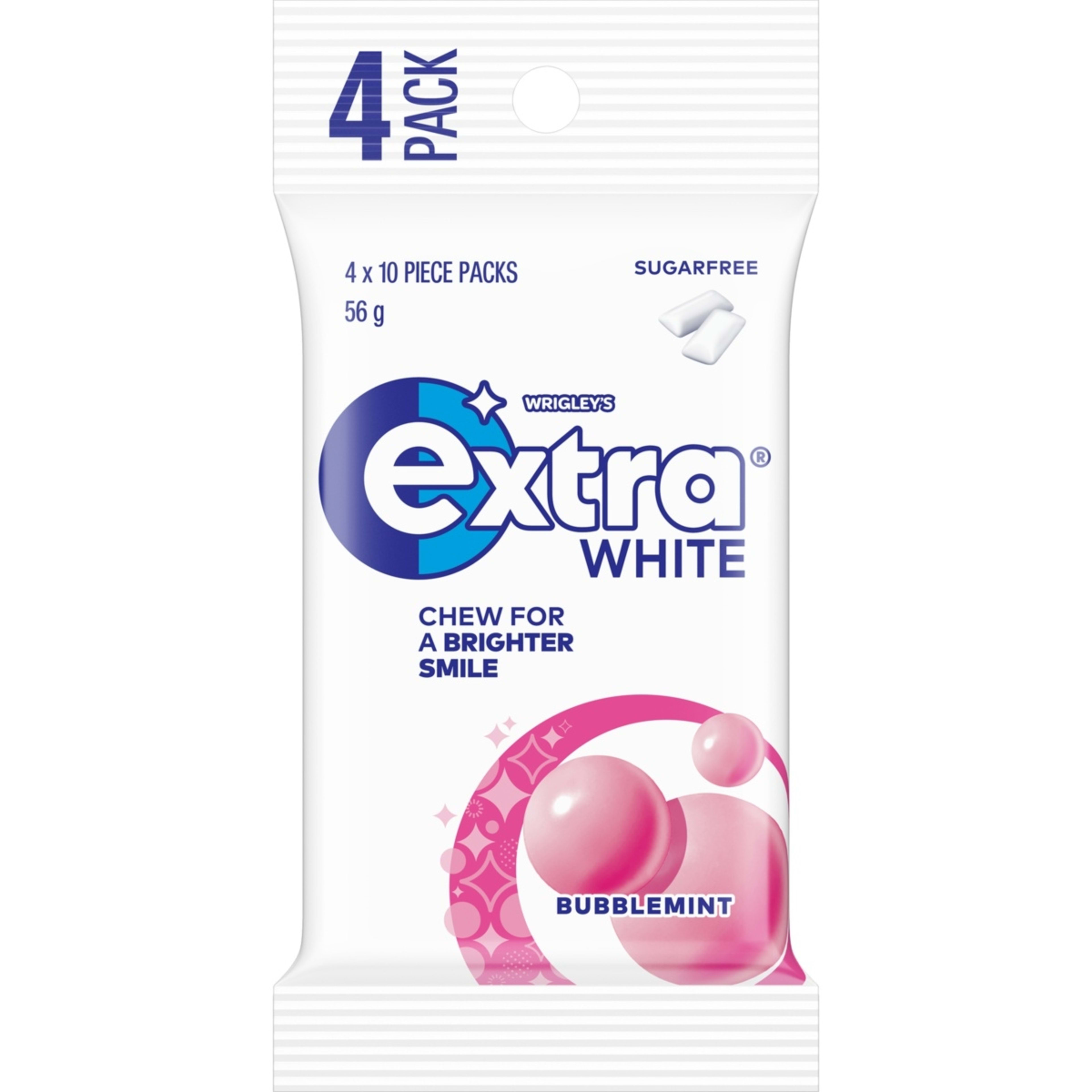 1 4 Pack Wrigley's Extra White Bubblemint Sugar Free Chewing Gum 56g