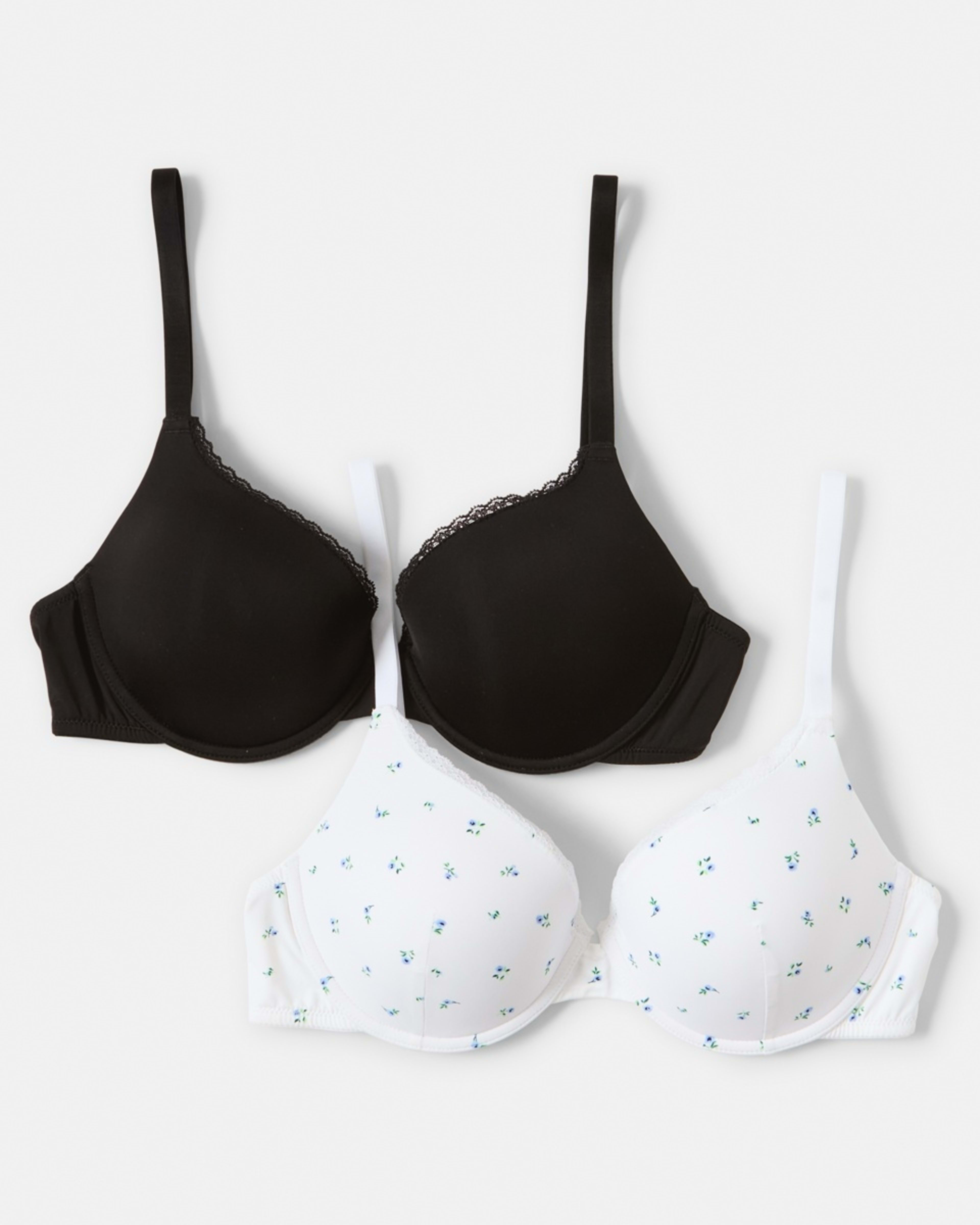 1 2 Pack T-shirt Bra SMALL DITSY WHITE, BLACK