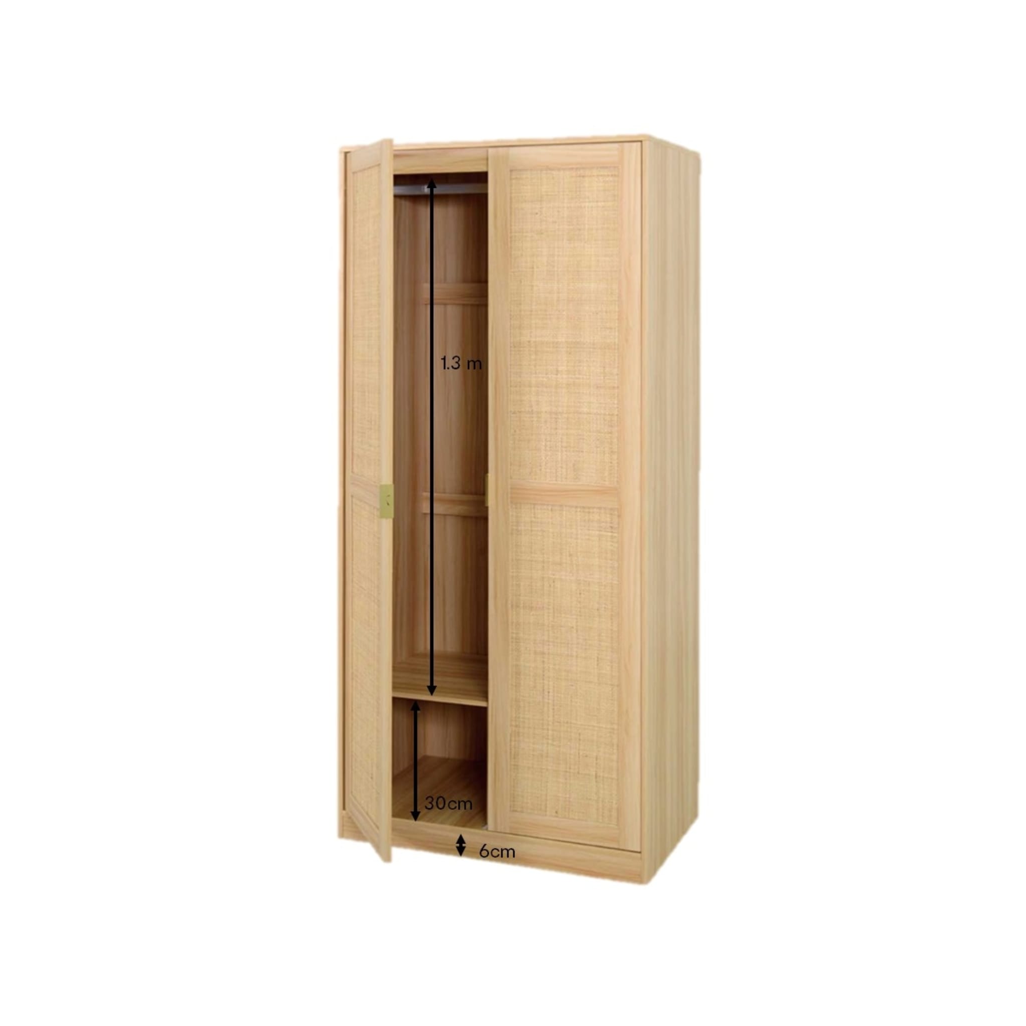 Rattan Wardrobe Double Hanging Storage with Shelf Kmart
