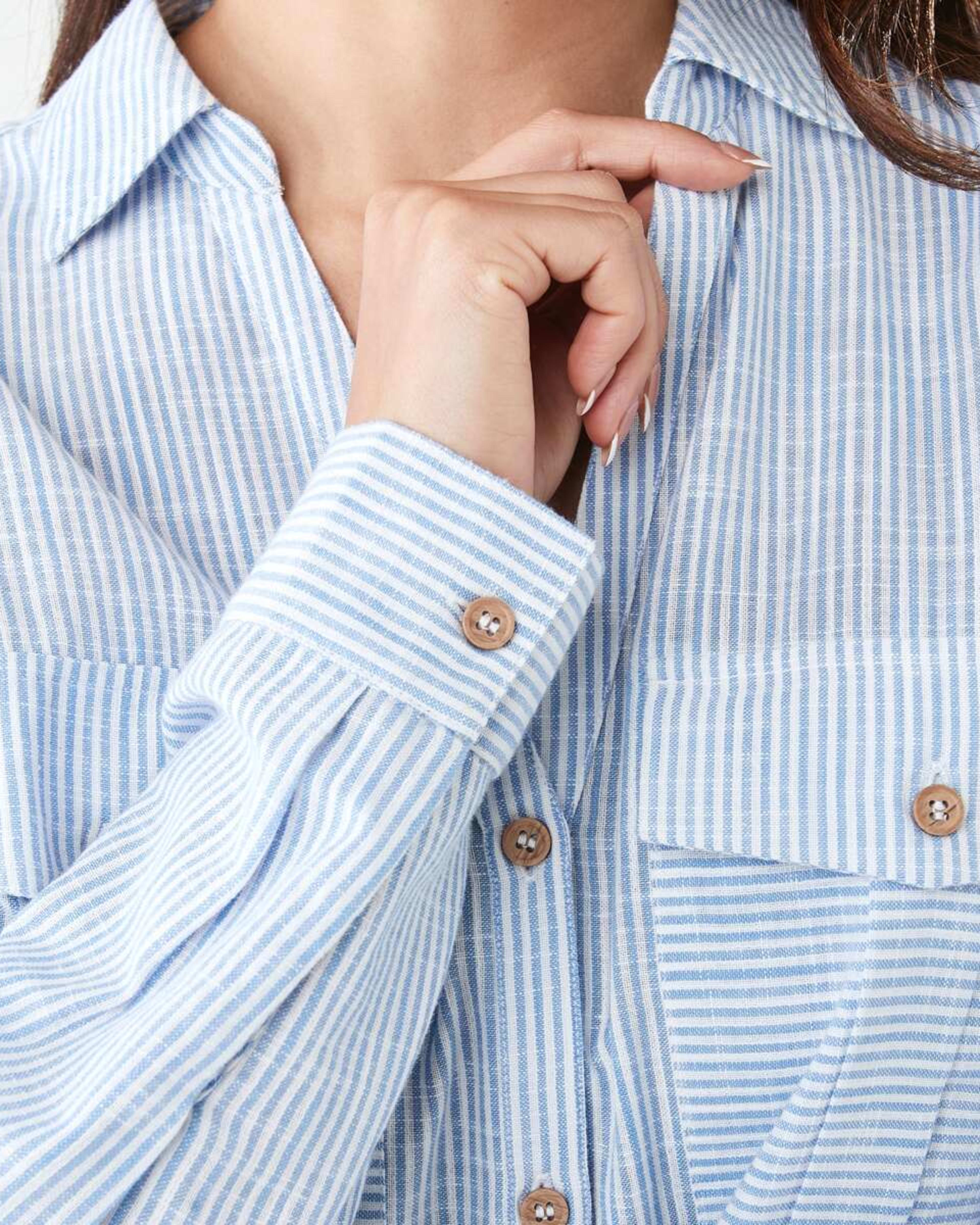 8 Long Roll Sleeve Cotton Shirt Ocean Strp, 8 of 8