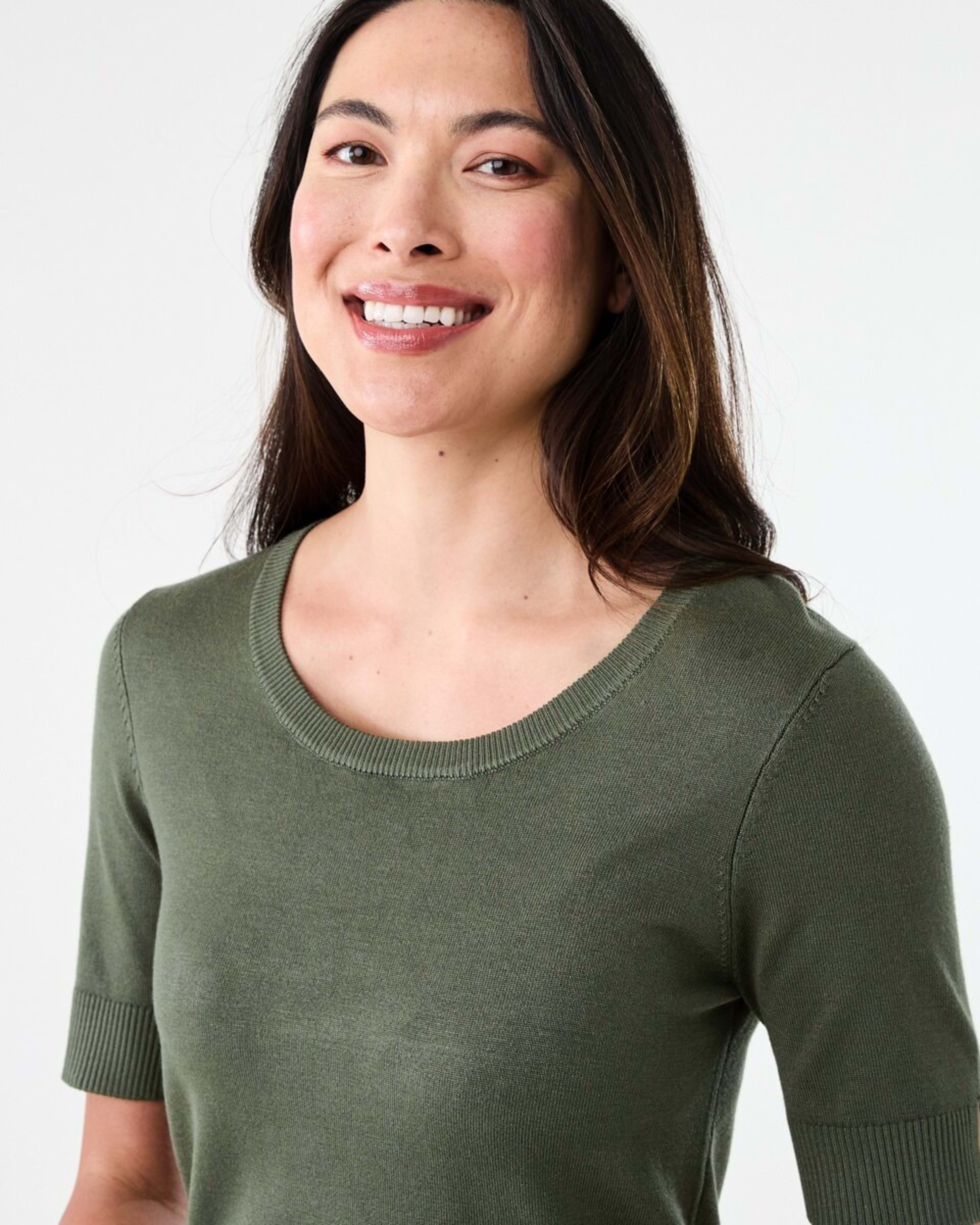 4 Short Elbow Sleeve Scoop Neck Top Grn Olive, 4 of 6
