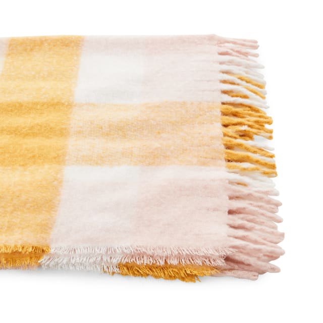 Check Woven Throw Pink and Mustard Kmart