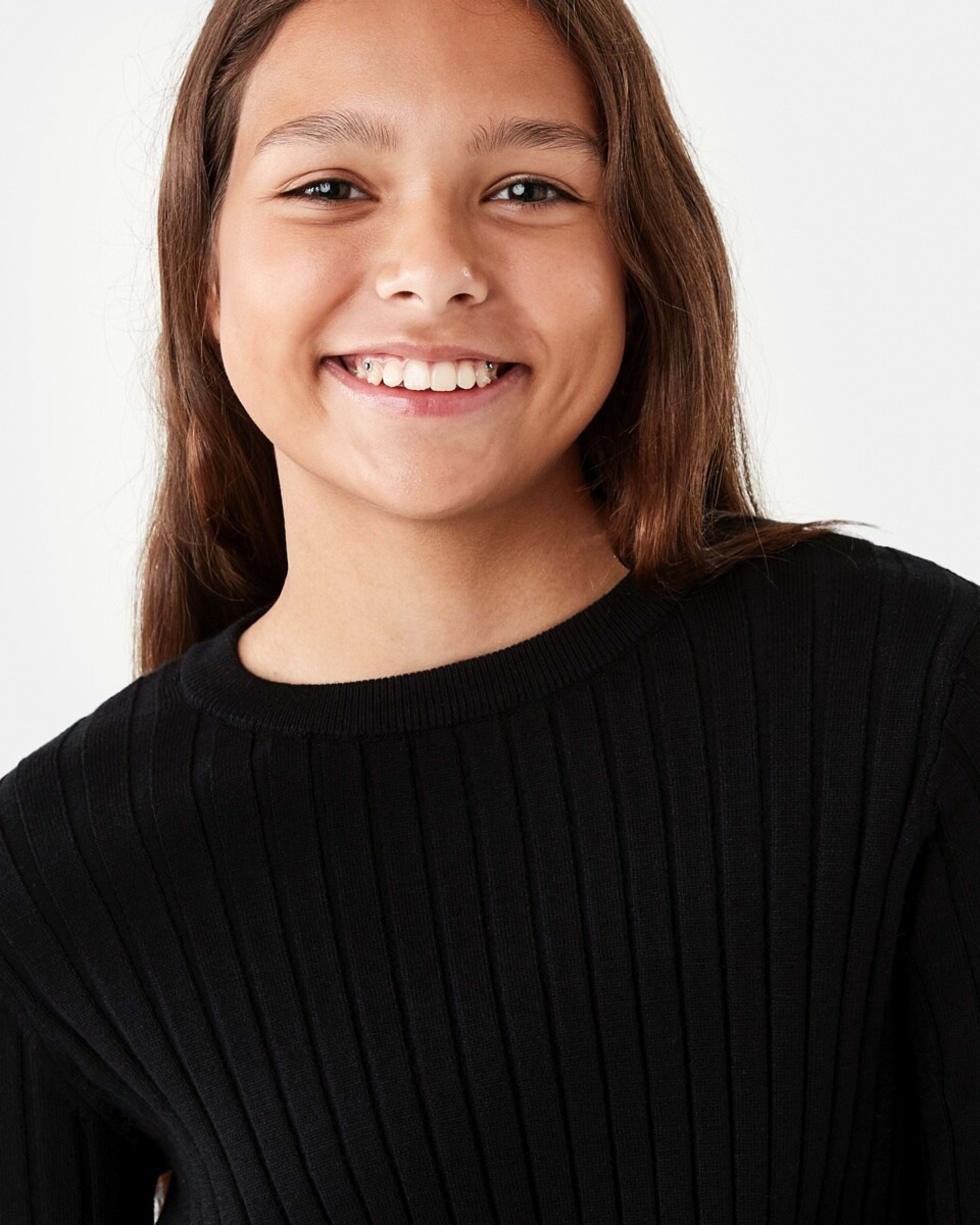 3 Long Sleeve Rib Knit Top Black, 3 of 8