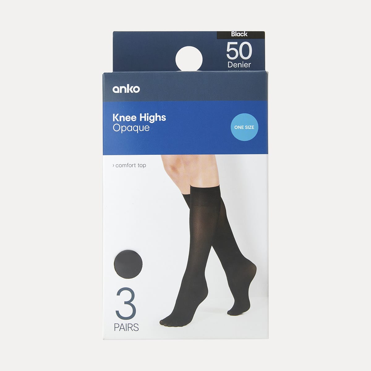Kmart  3 Pack Opaque Knee High Socks - 50 Denier, Black