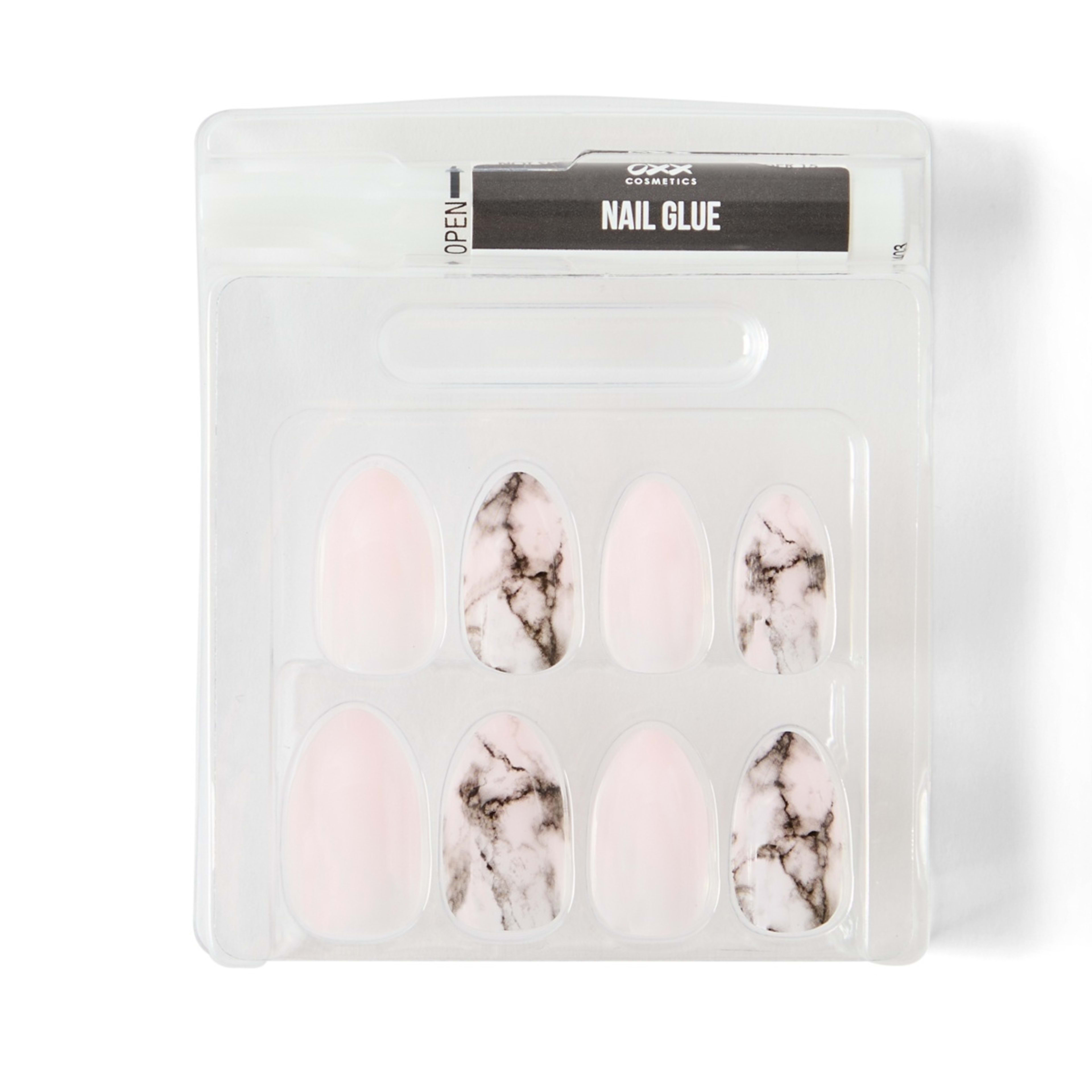 4 OXX Cosmetics 24 Pack Artificial Nails with Adhesive - Almond Shape, Pink Marble, 4 of 4