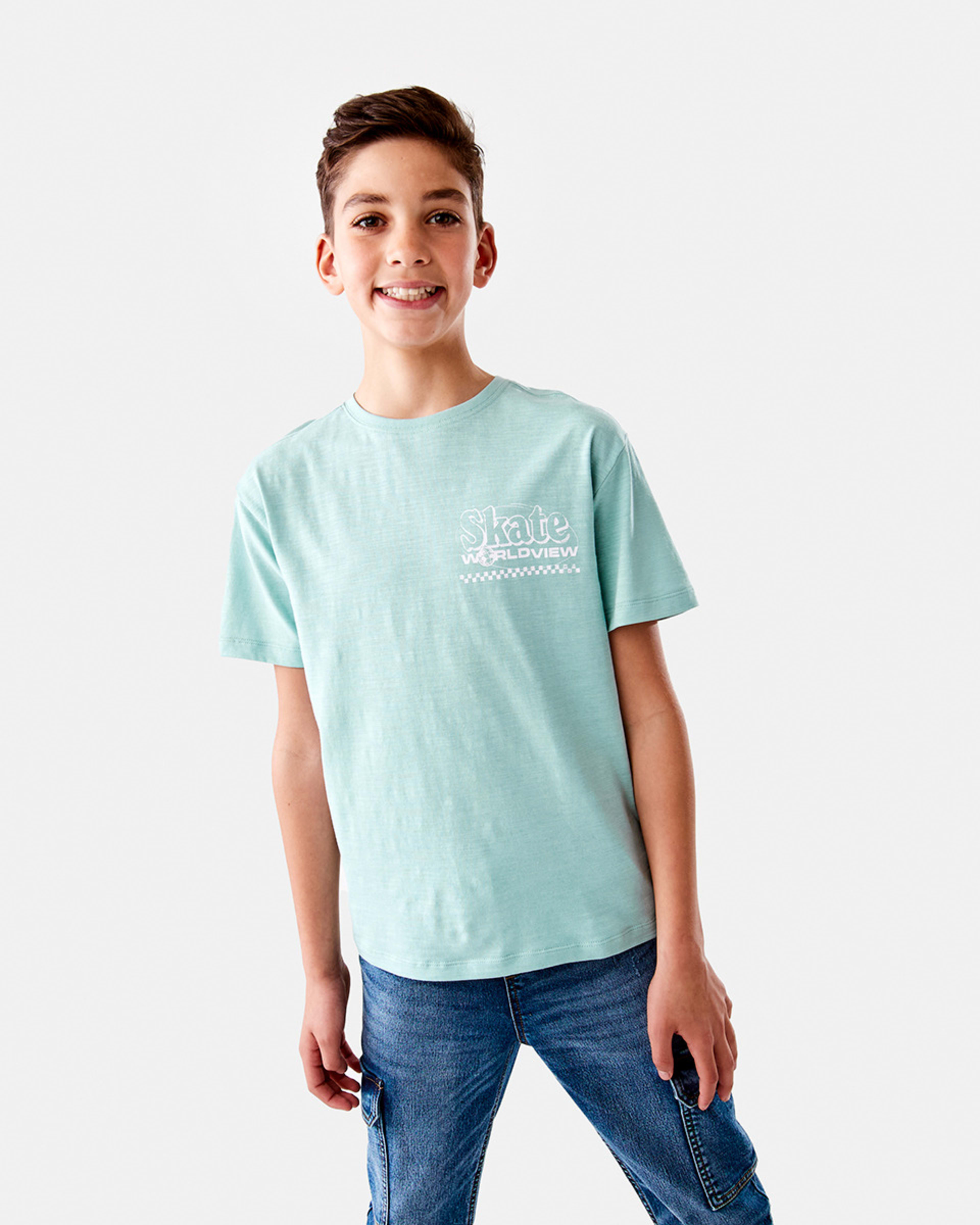 1 Short Sleeve Back Print T-shirt Teal Skate