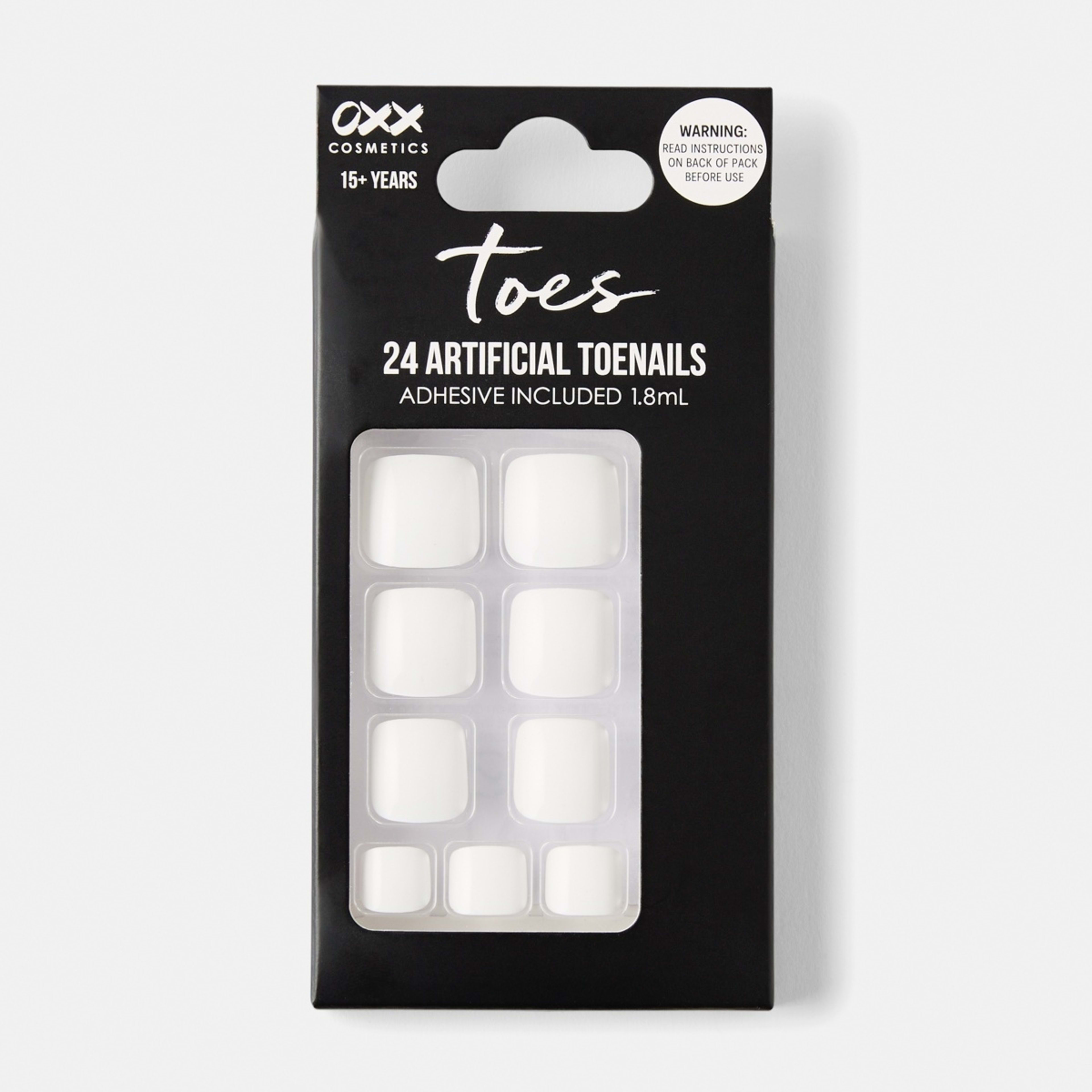 1 OXX Cosmetics 24 Pack Artificial Toenails with Adhesive - White, 1 of 5