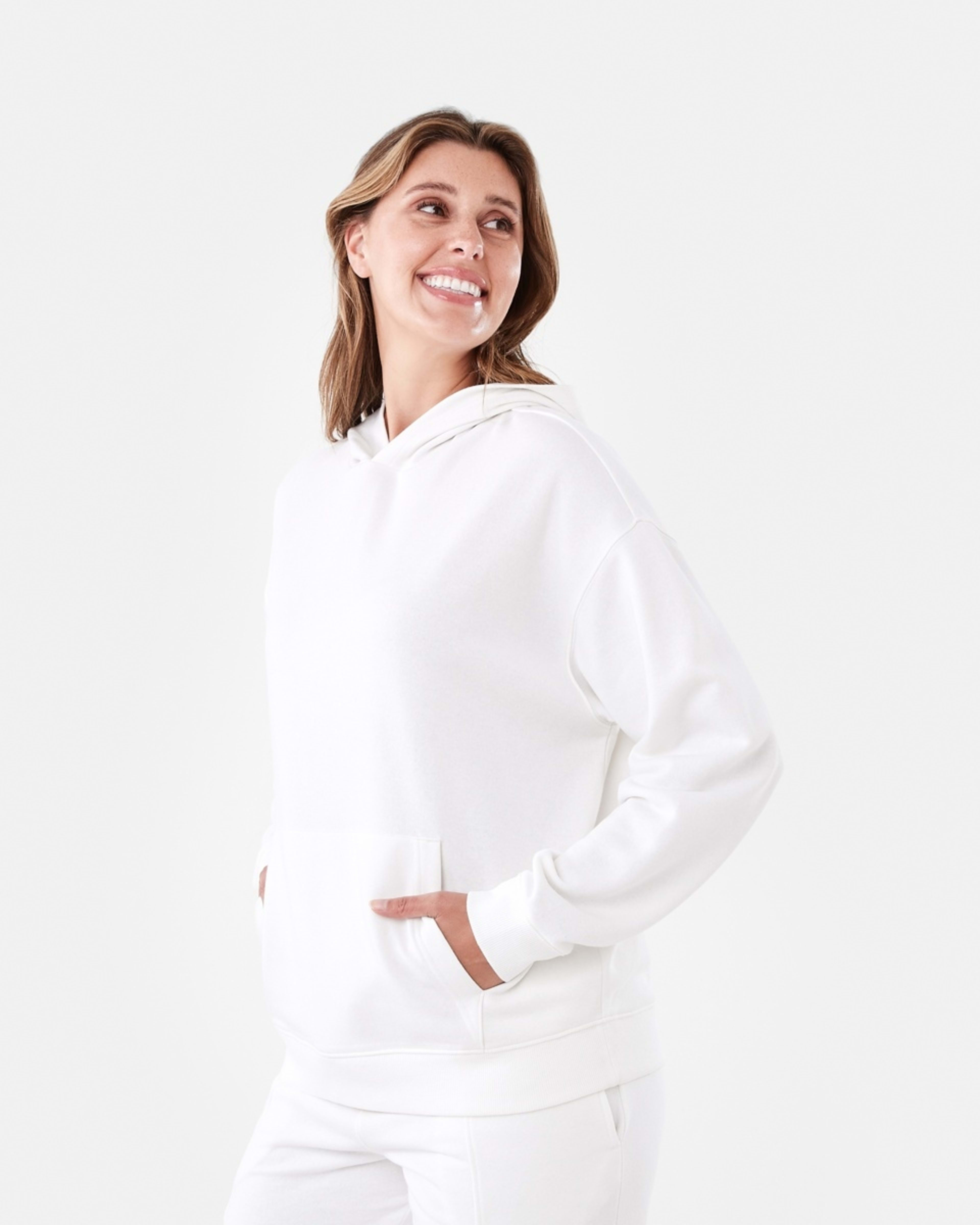 2 Active Womens Core Pop Over Hoodie ECRU, 2 of 6
