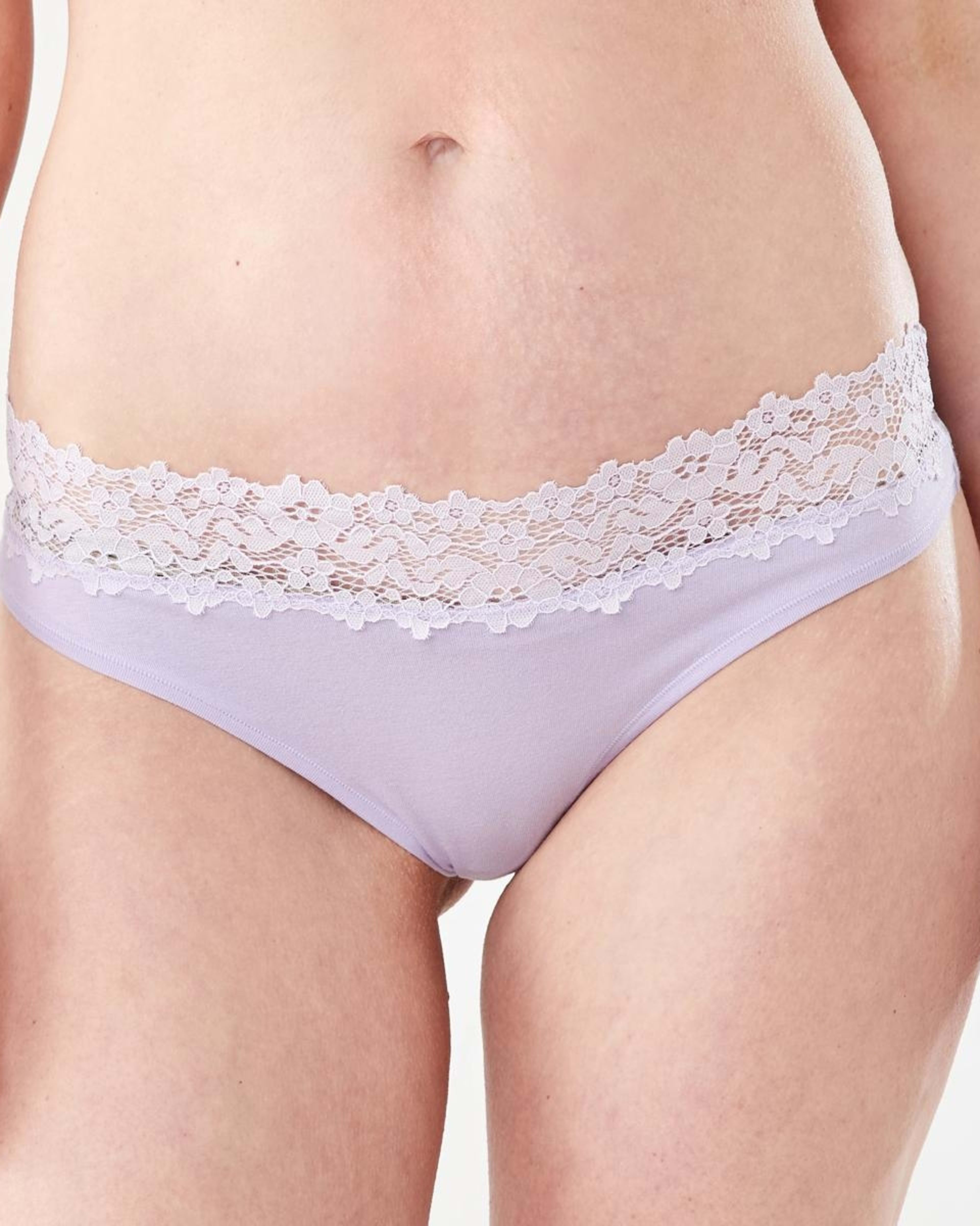 5 3 Pack Cotton Lace Tanga Briefs LIGHT FAWN, BRIGHT LAVENDER, FAIRY FLOSS, 5 of 8