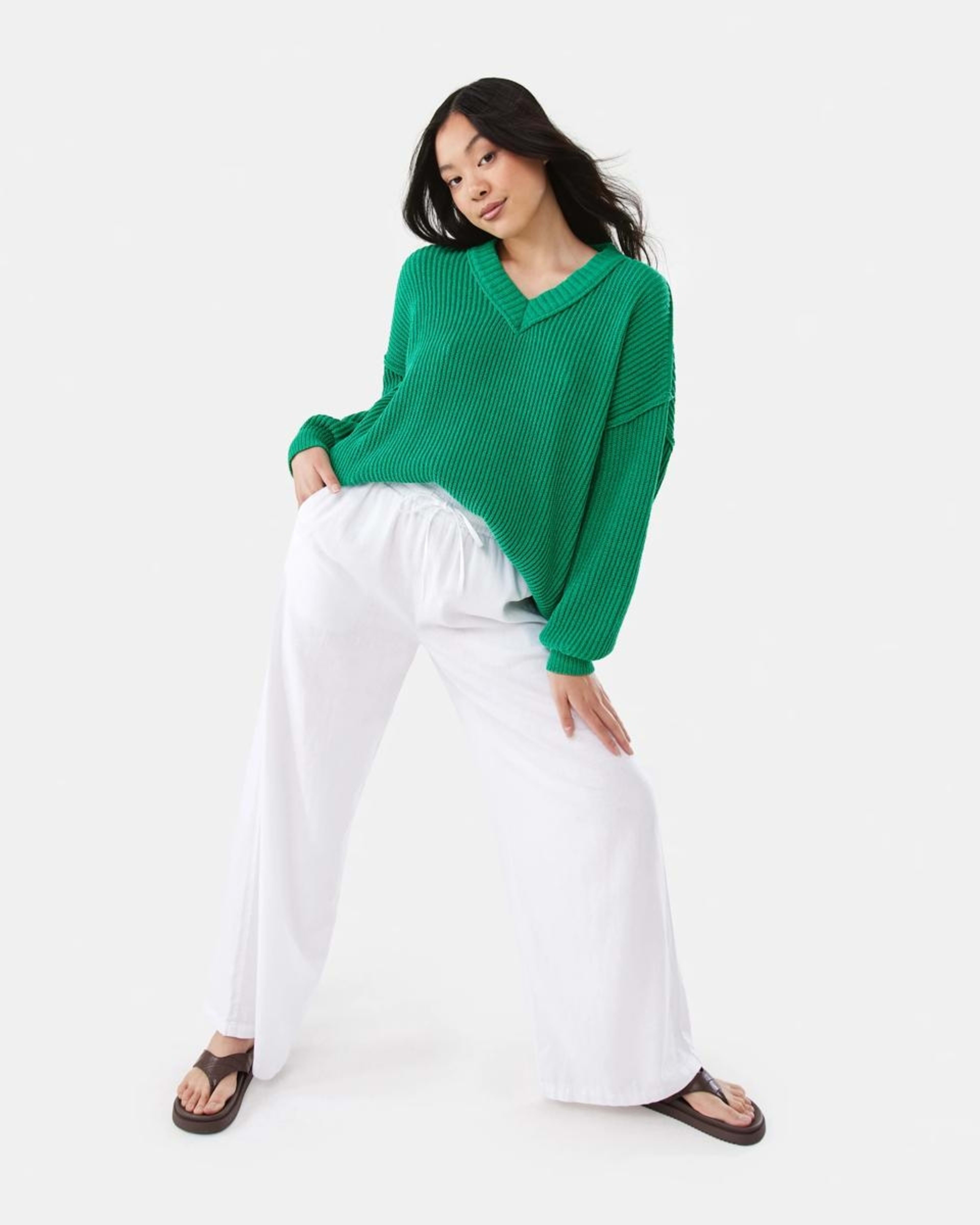 2 Linen Blend Wide Leg Pants WHITE, 2 of 5