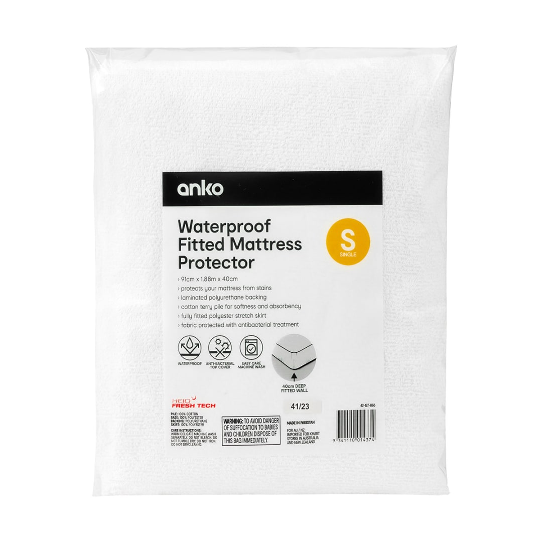 Waterproof Fitted Mattress Protector Single Bed, White Kmart