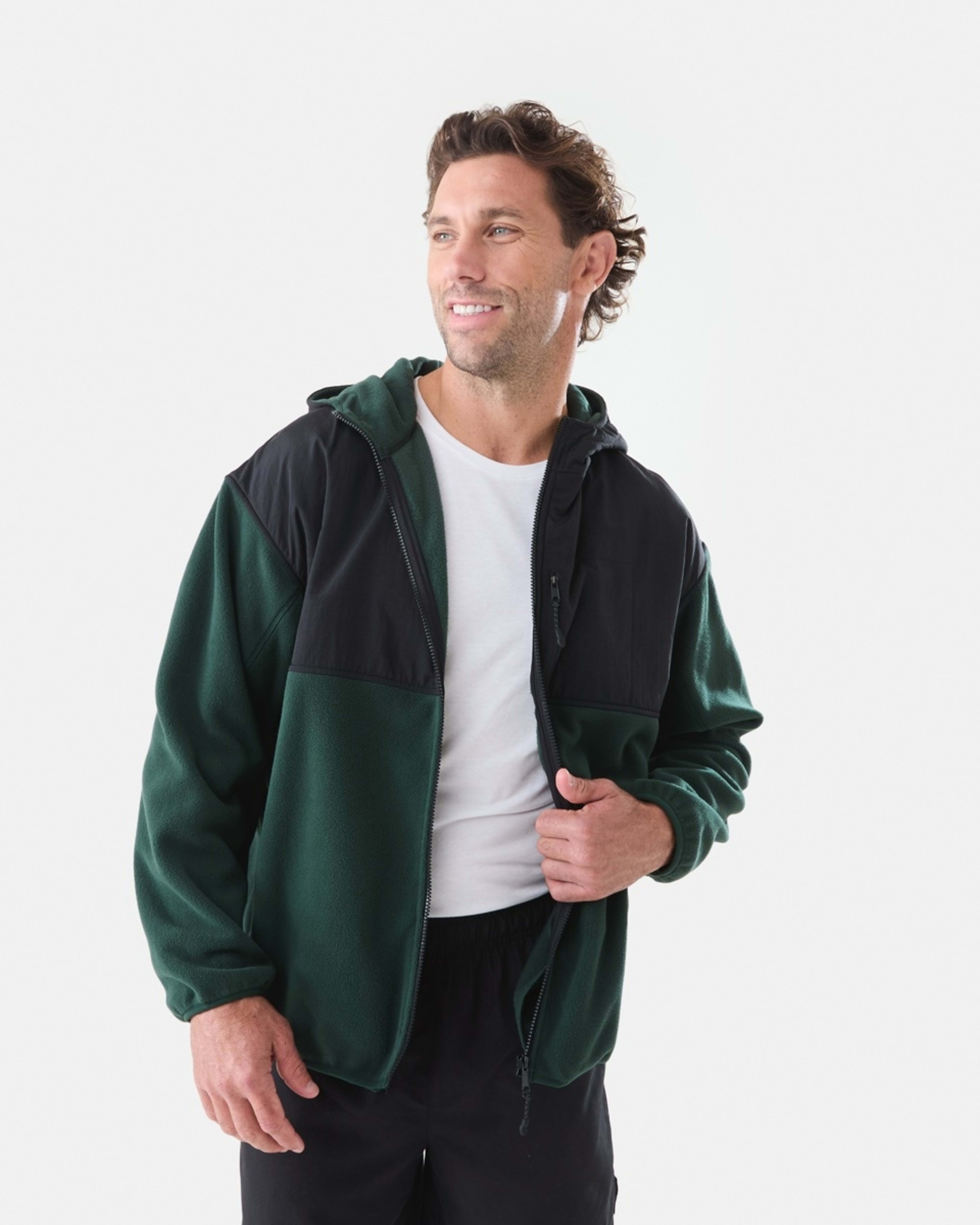 1 Active Mens Polar Fleece Full Zip Hoodie Hunt Green