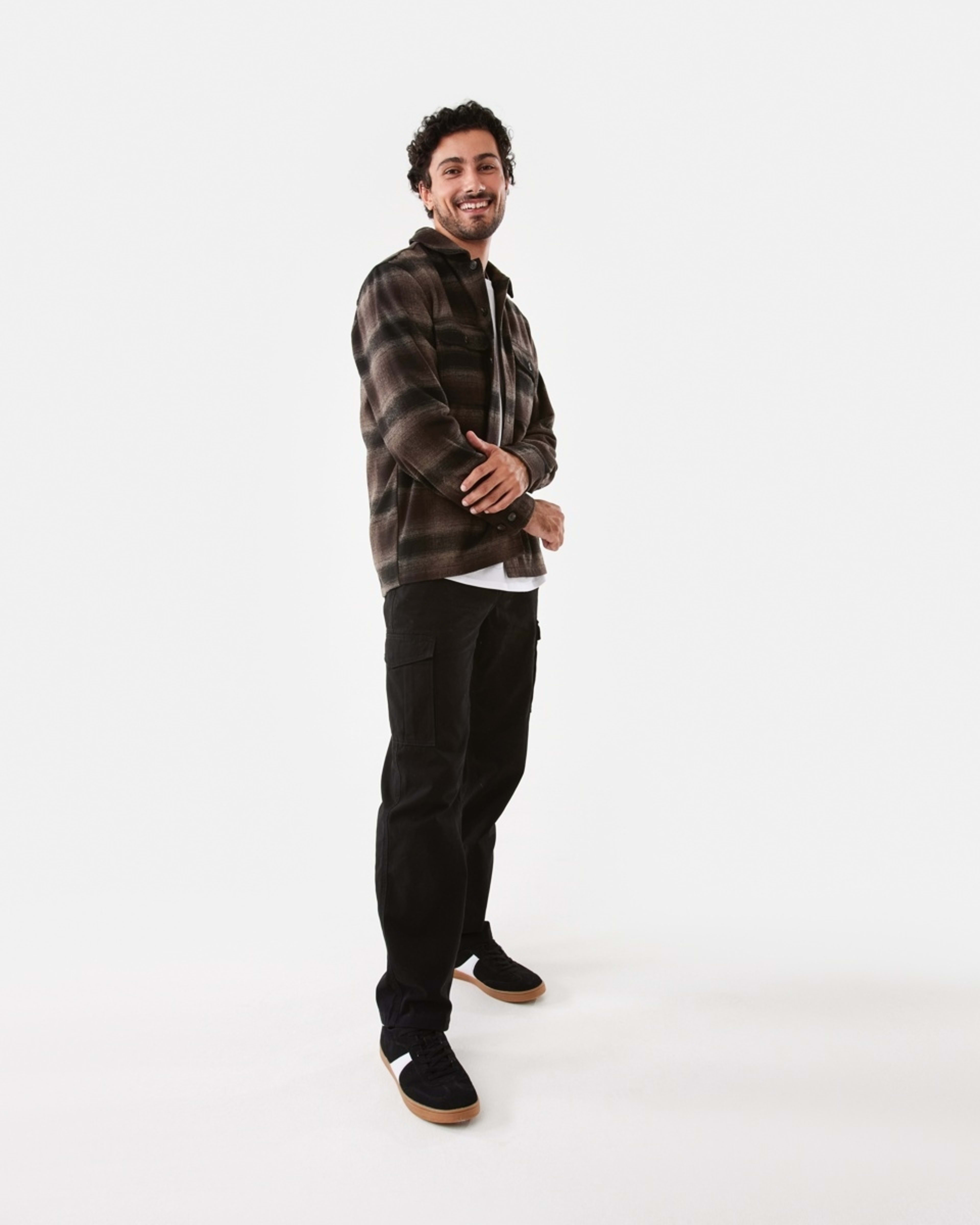 3 Long Sleeve Check Overshirt Brn Check, 3 of 7