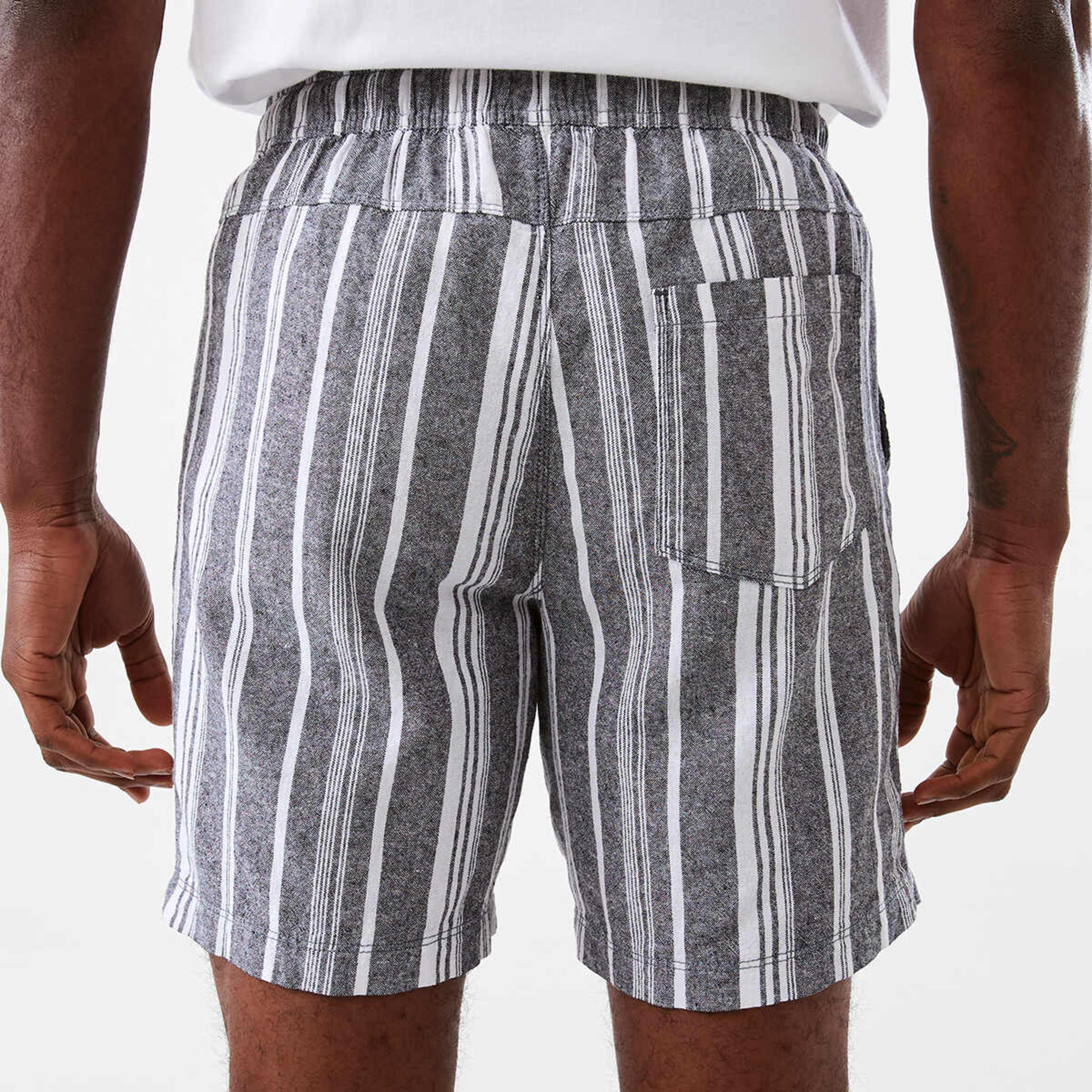 3 Linen Blend Volley Shorts Blk Stripe, 3 of 7