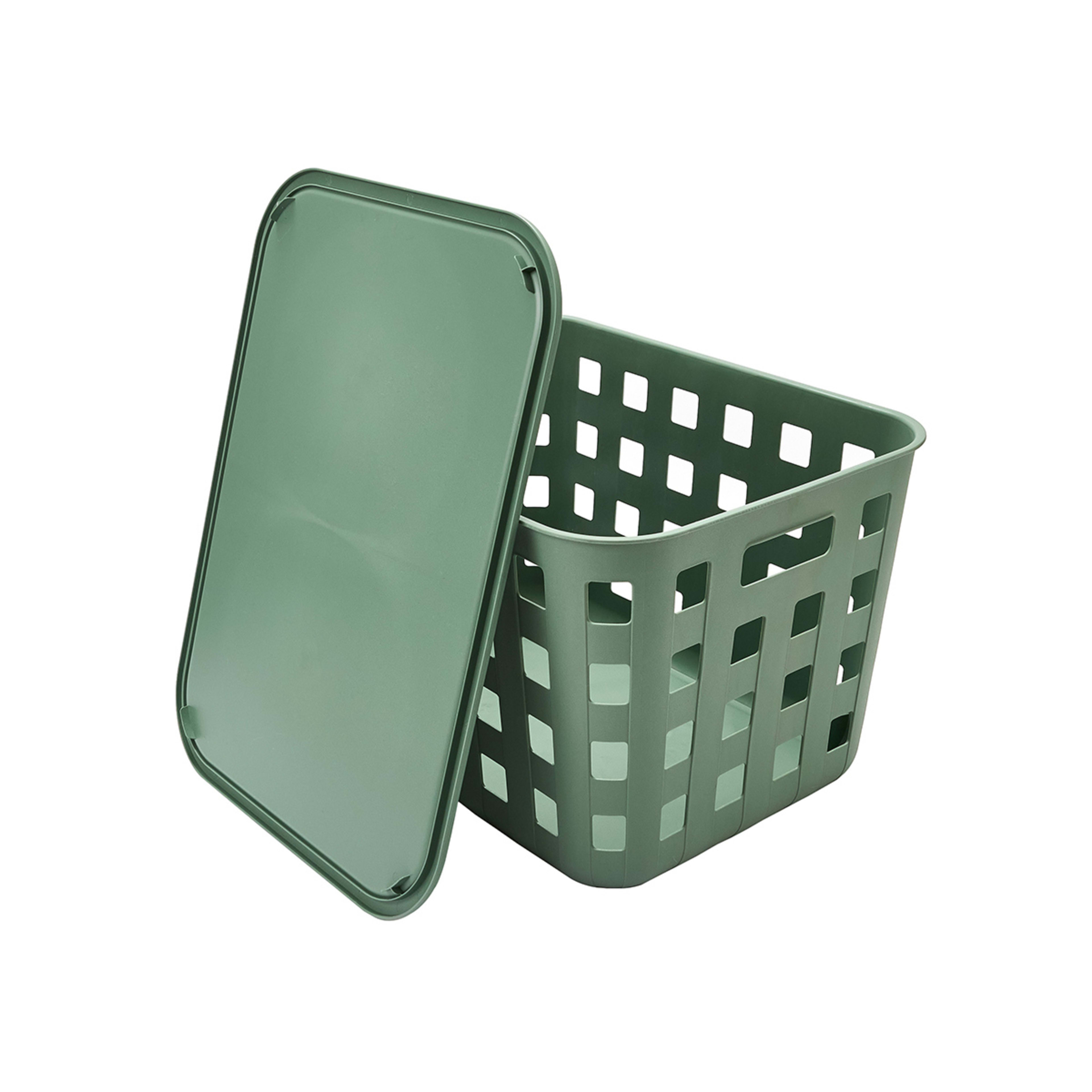 6 45L Rectangle Trellis Basket with Lid - Green, 6 of 8