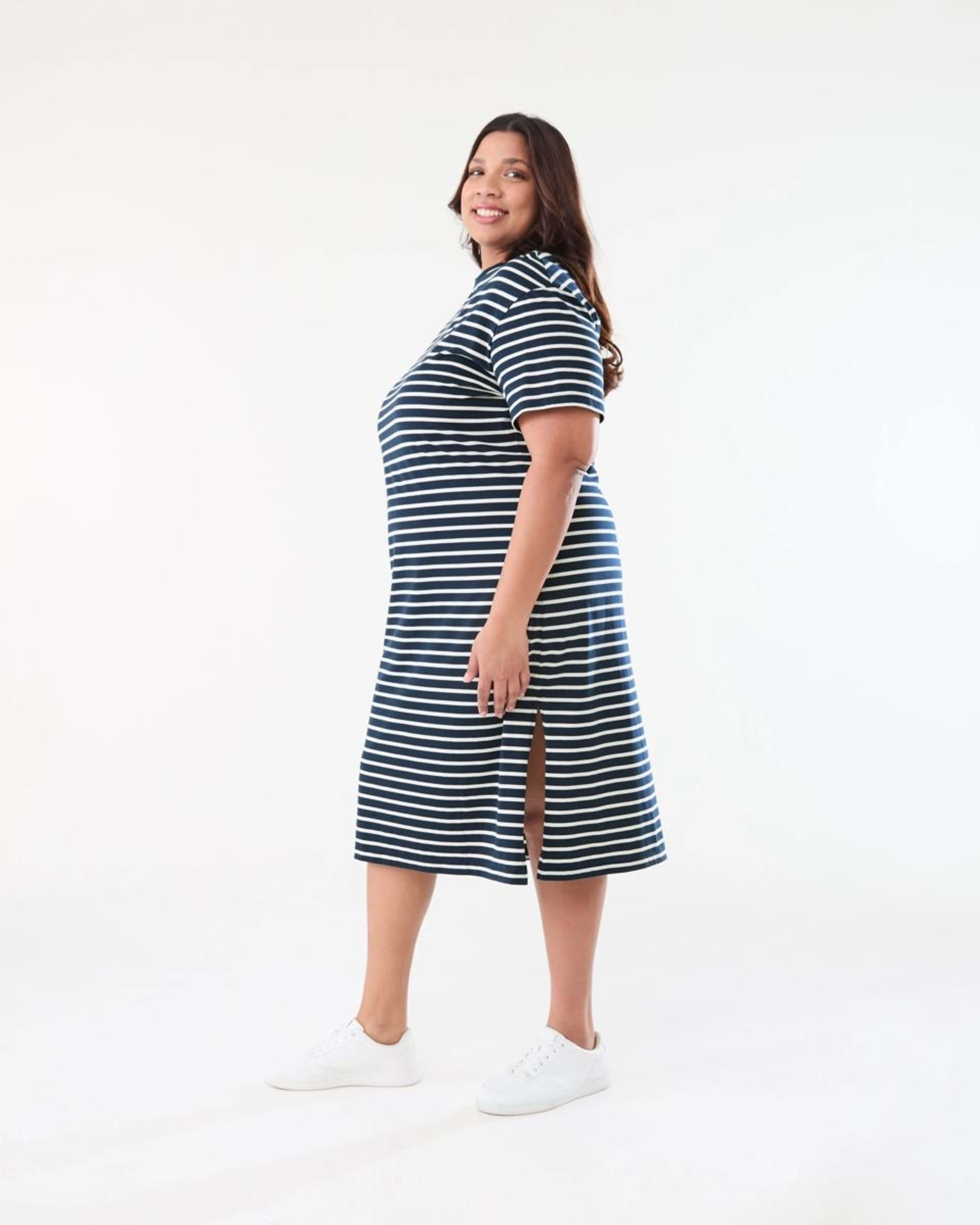 2 Curve Short Sleeve T-shirt Dress NAVY STRIPE SKY CAPTAIN, 2 of 5