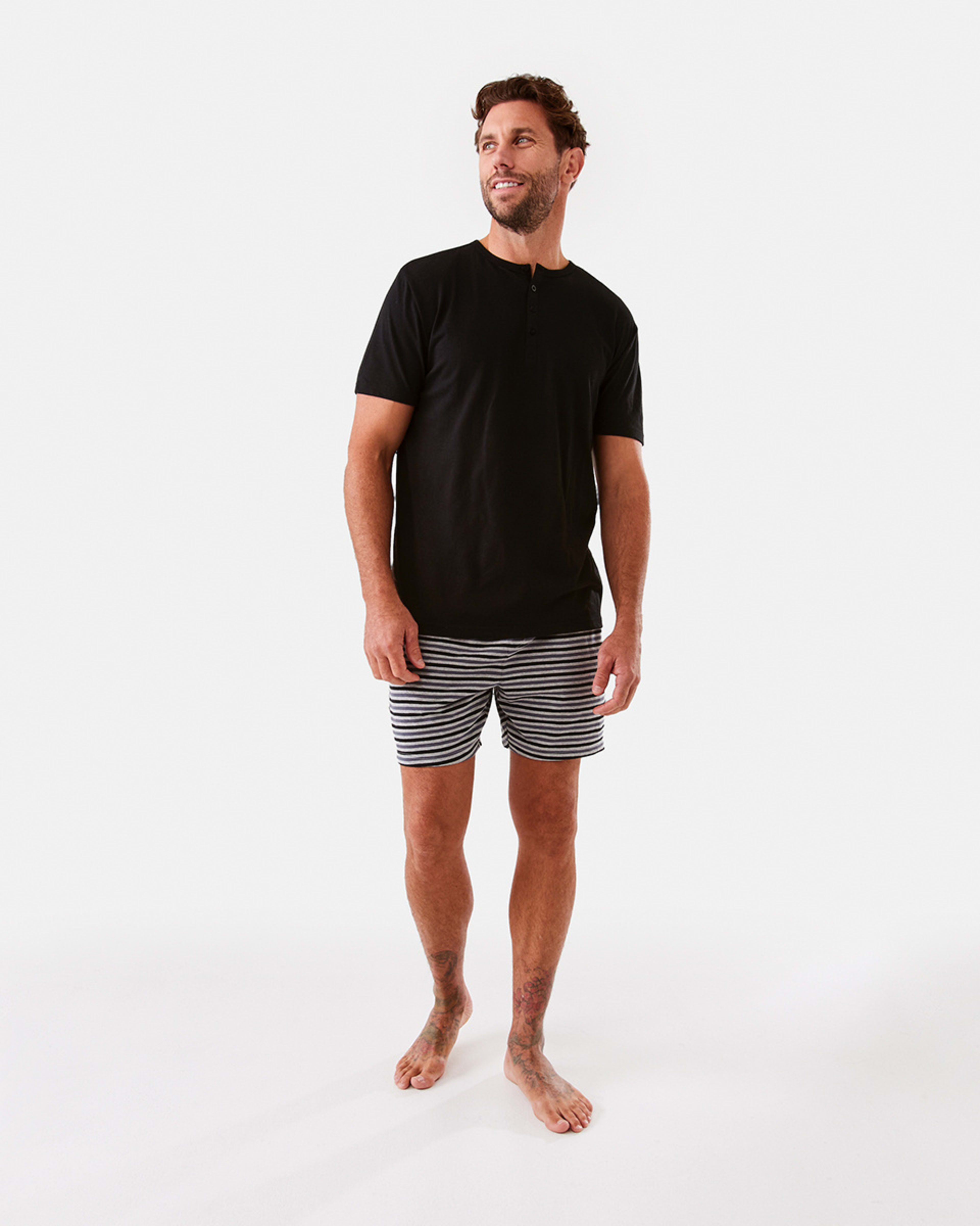 9 Short Sleeve Henley Neck Knit Pyjama Set Horiznstrp, 9 of 9