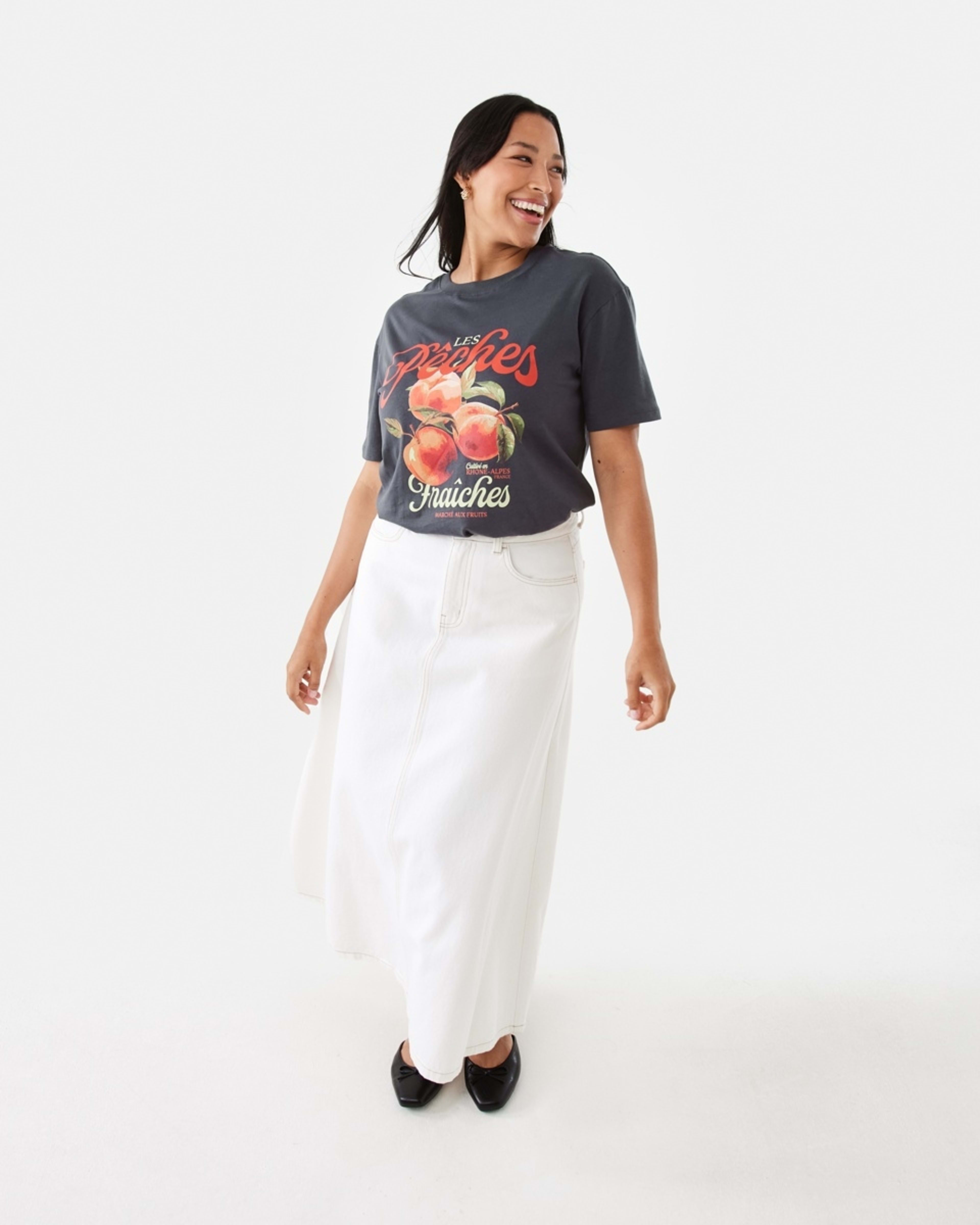 2 Denim A-Line Maxi Skirt Ecru, 2 of 7