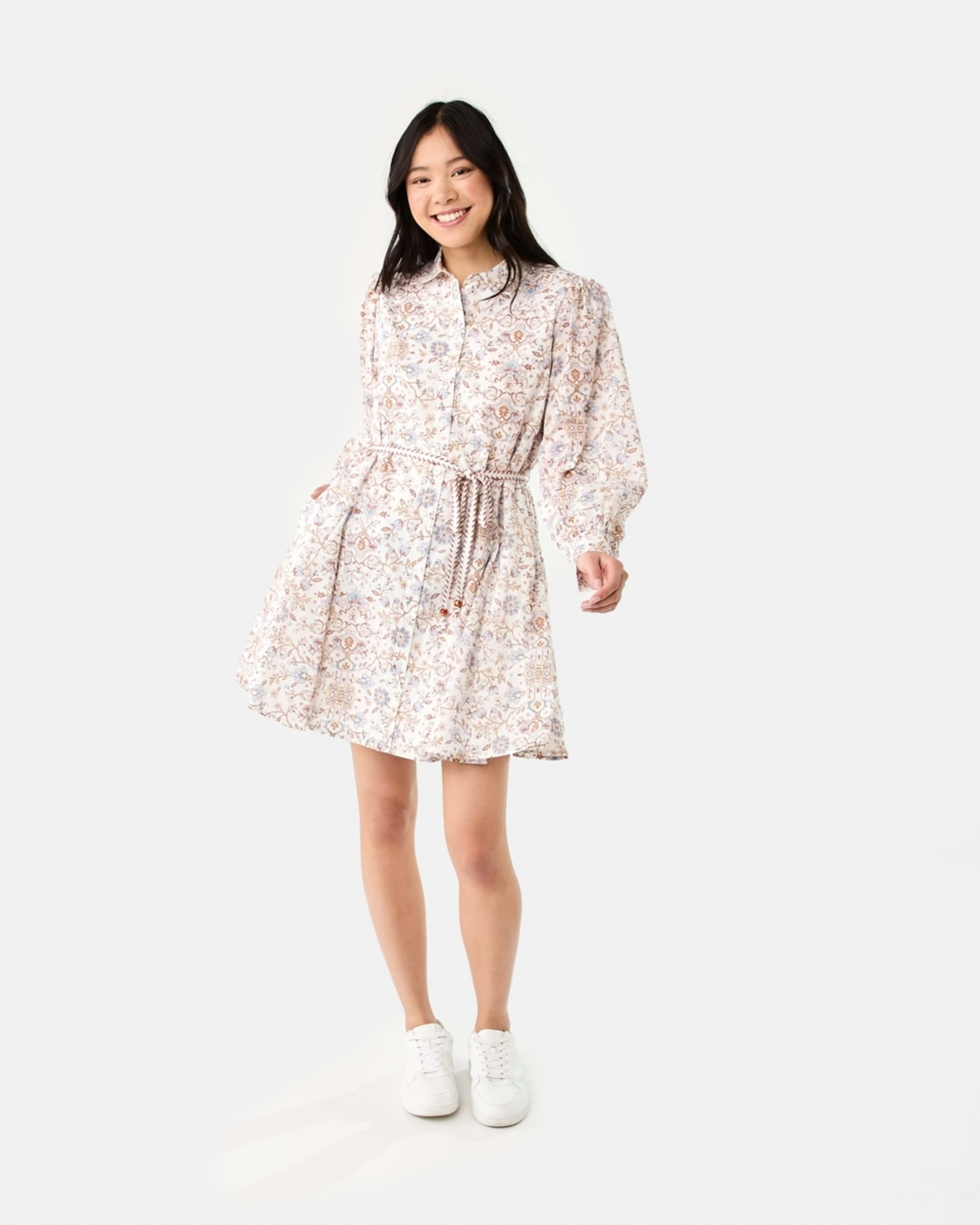 10 Long Balloon Sleeve Tie Waist Mini Dress BOHO FLORAL BRUNI BLUE, 10 of 10