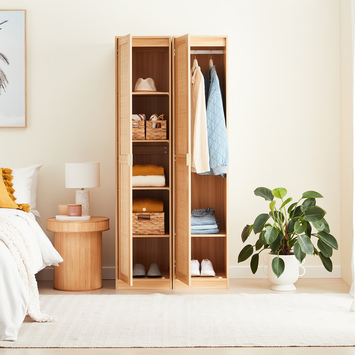 Rattan Wardrobe Hanging Storage with Shelf Kmart