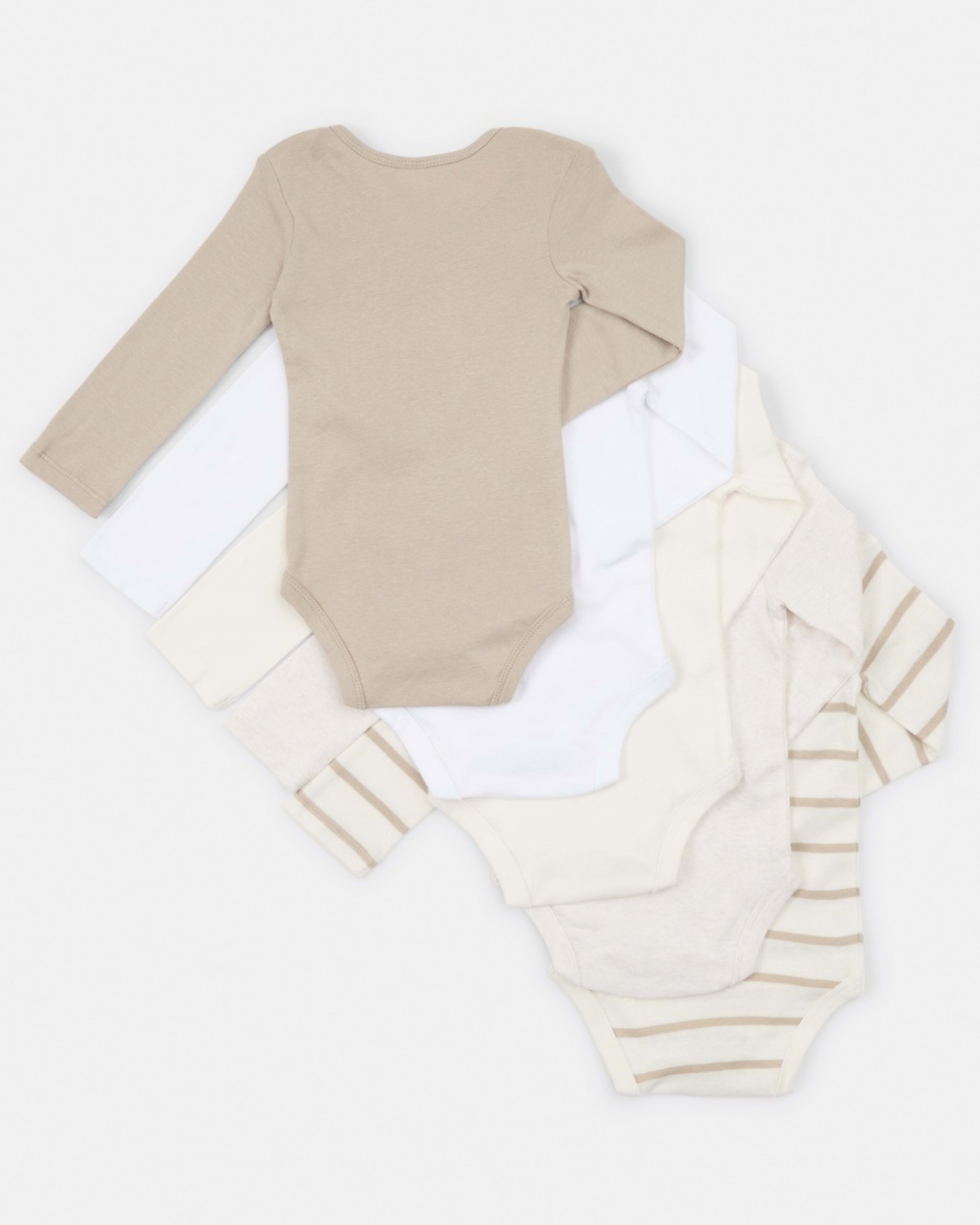 2 5 Pack Long Sleeve Bodysuits Neutral 5pk, 2 of 8
