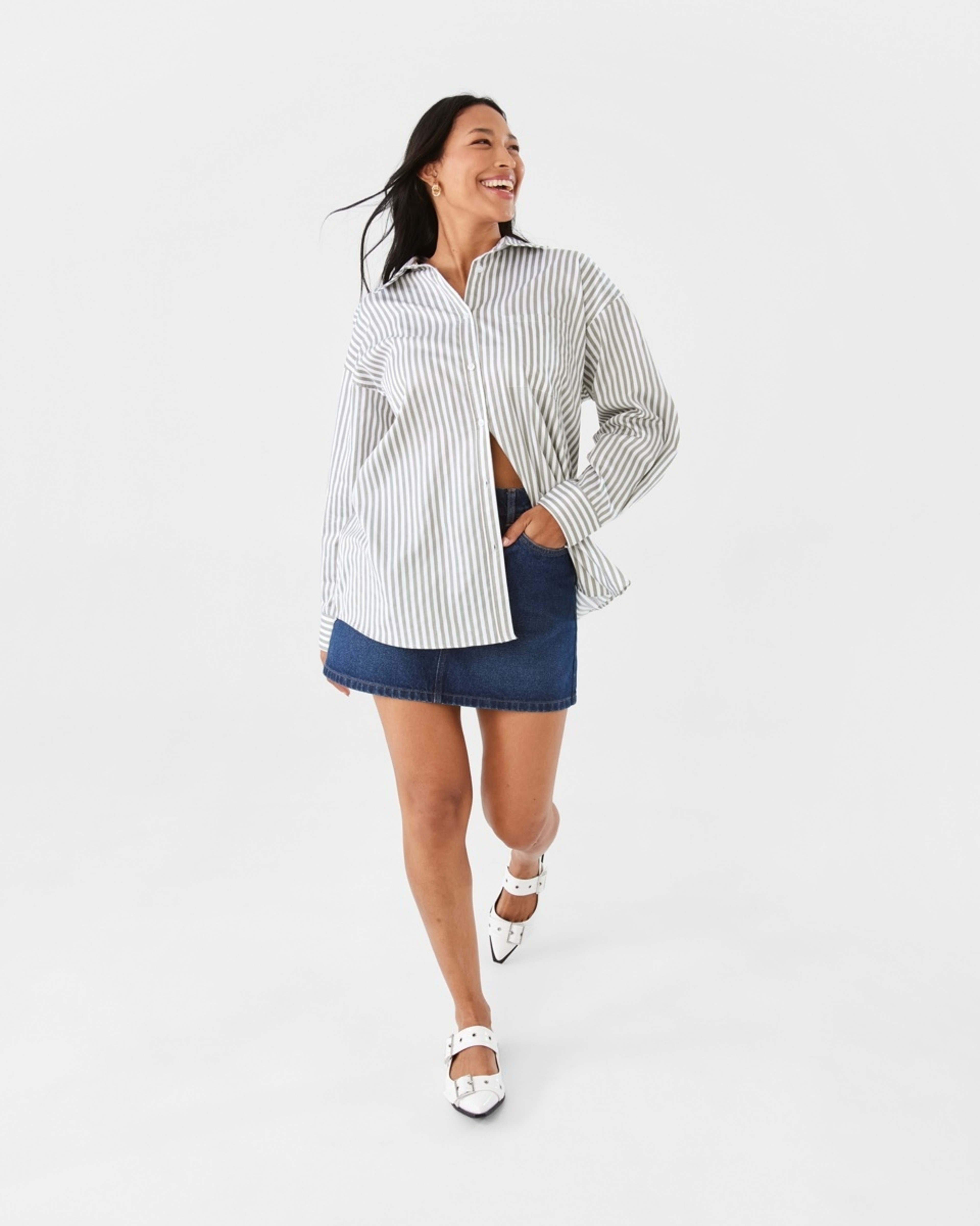 3 Long Sleeve Boyfriend Shirt Grey Strp, 3 of 8