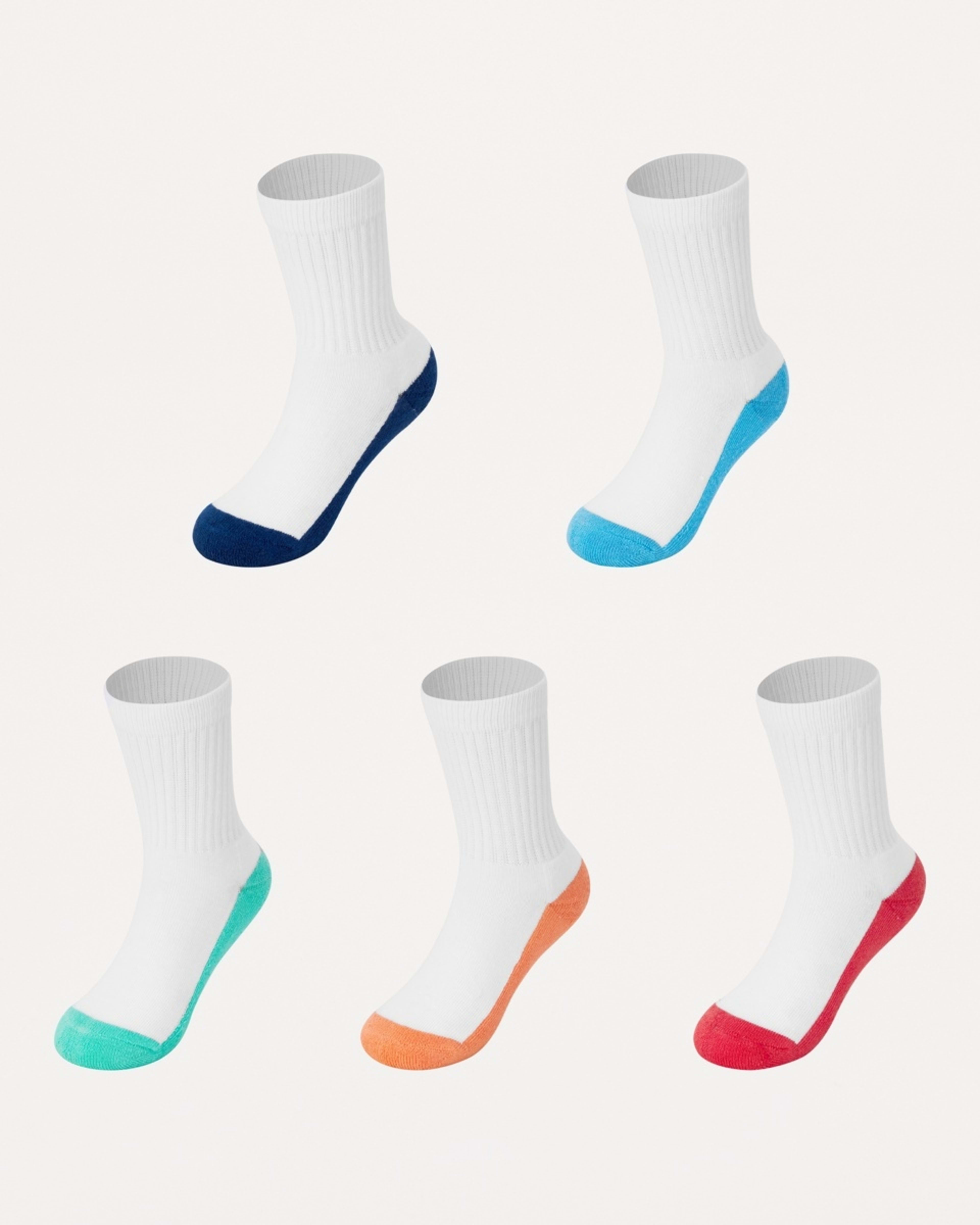 1 5 Pack Active Kids Sport Crew Socks WHITE RAINBOW
