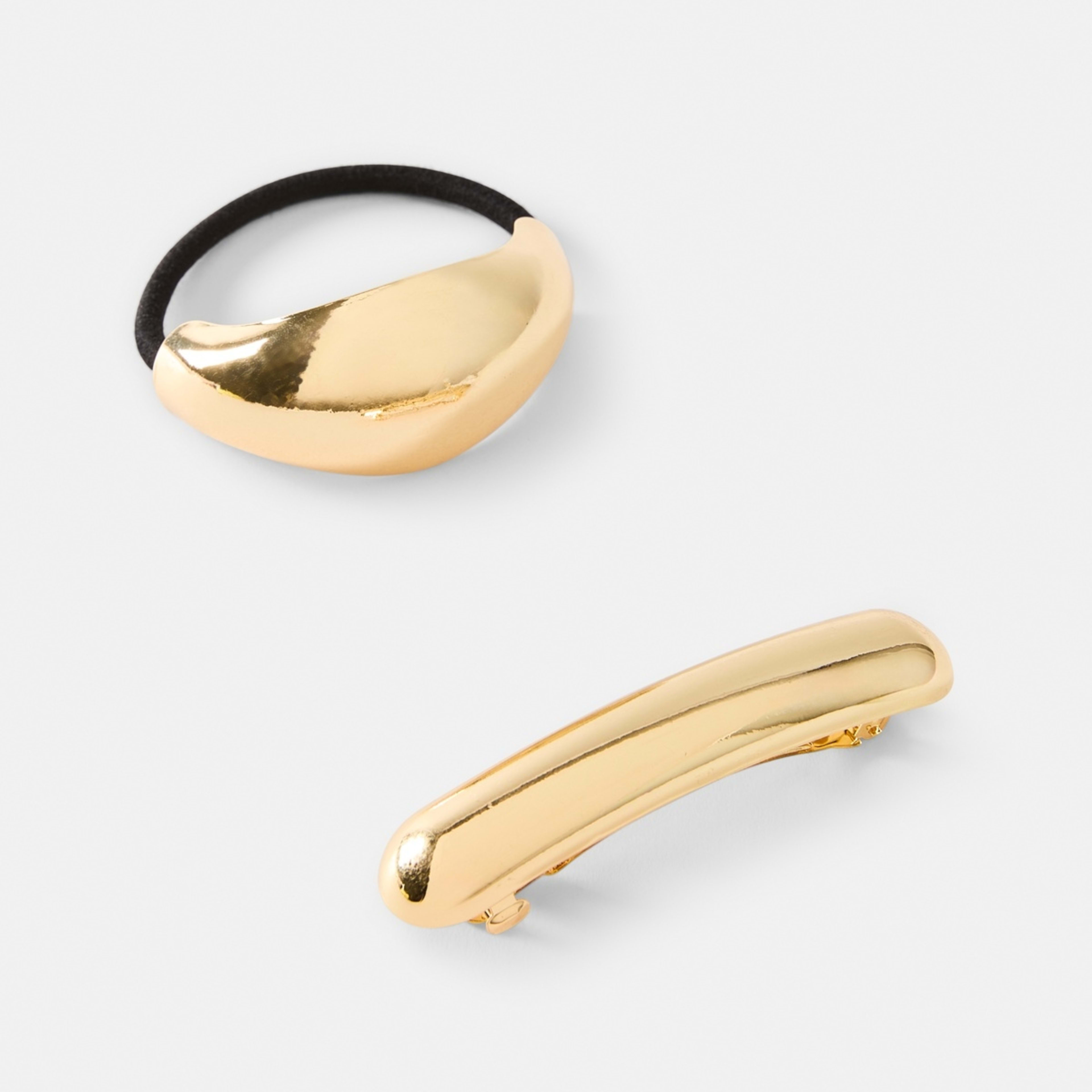 1 2 Pack Gold Tone Barrette Hair Tie and Clip Set